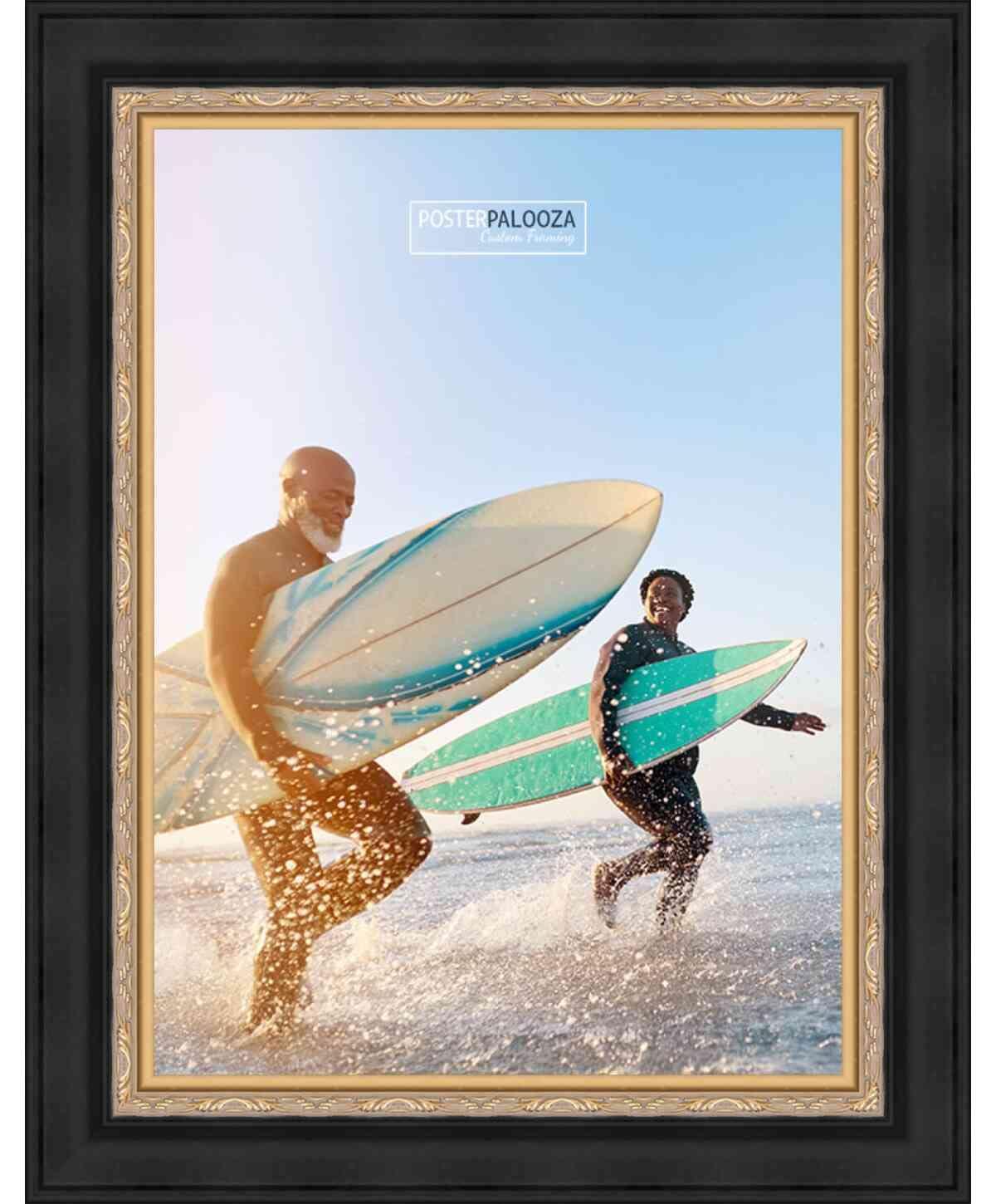 Poster Palooza Poster Palooza 20x10 Frame Black and Gold Ornate Solid Wood Picture Frame | 1.5 Inch Moulding Width | with UV Acrylic Plexiglass, Foam Board Backing & Hanging Hardware Included