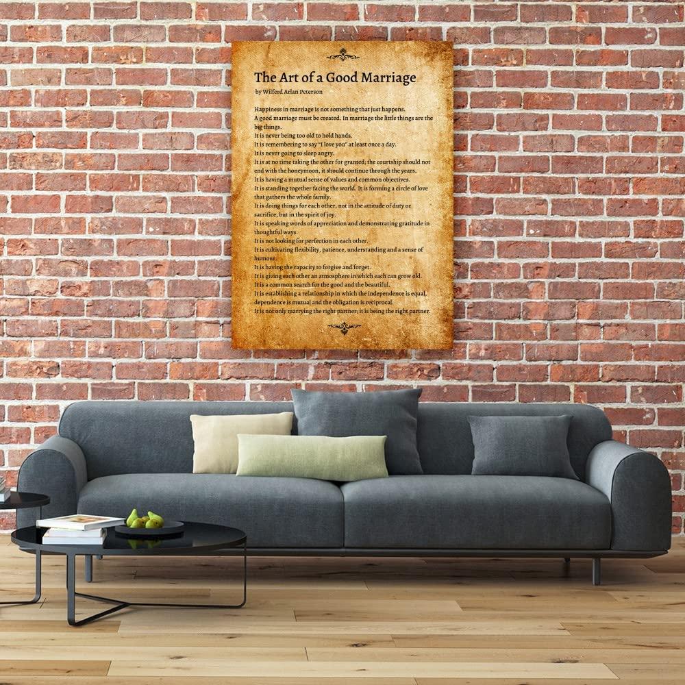 CZWTXWD The Art of A Good Marriage Poem Wall Art Wilferd Arlan Peterson Quotes Posters for Room Picture Painting on Canvas Kitchen Prints Vertical Home Decoration for Bedroom Printed Canvas Bathroom Photos (08x12inch(20x30cm),Framed)