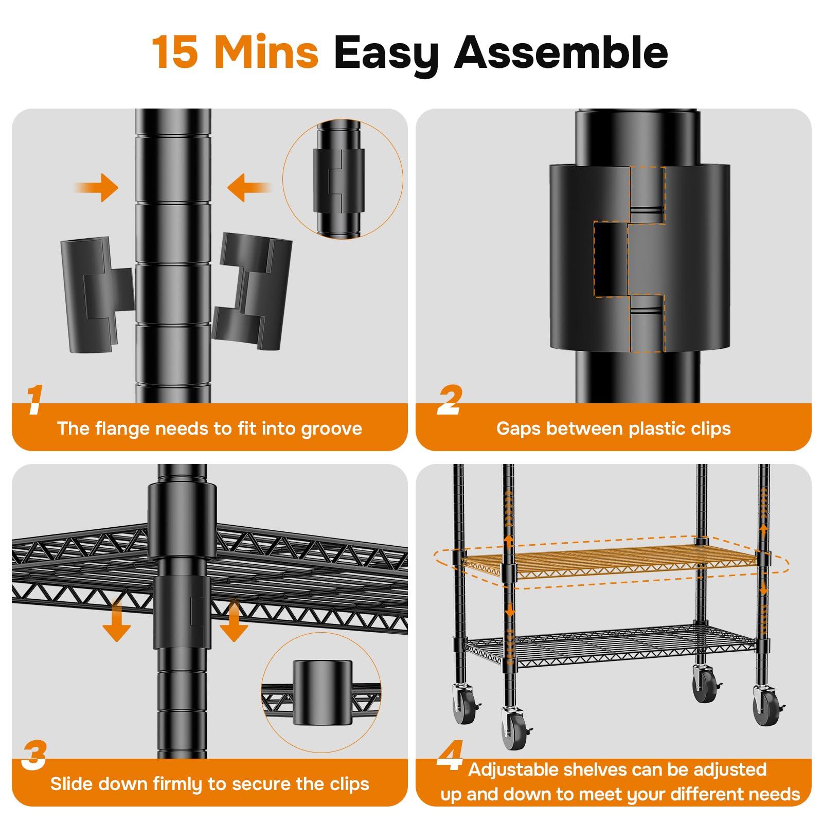 Simple Deluxe Simple Deluxe Rolling Clothes Rack, Heavy Duty Clothing Rack, 3-Shelf Portable Adjustable Wardrobe Closet with Wheels, Hanging Rods & Side Hooks, 29.5" W x 15.7" D x 75.6" H, Black