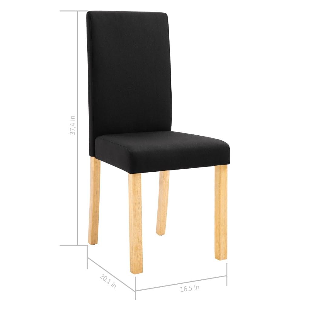 vidaXL vidaXL Dining Chairs 2 Pcs - Black Fabric Accent Side Chair with Solid Wood Legs - Ergonomic Upholstered Seating - Kitchen/Dining Room Furniture - 16.5"x20.1"x37.4"