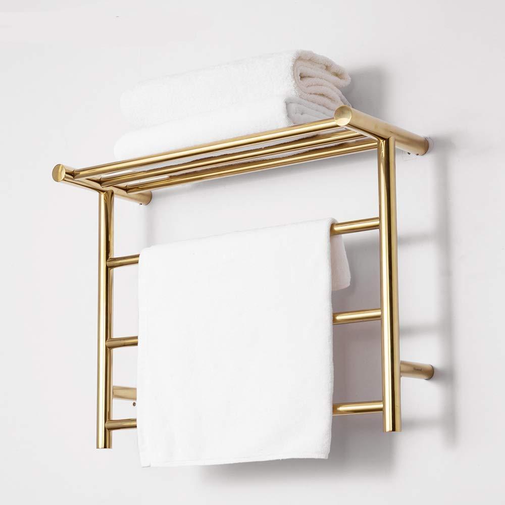 HAPPLiGNLY HAPPLiGNLY Towel Warmer, Stainless Steel Heated Towel Rail Radiator Wall-Mounted Electric Towel Rack with Shelf, for Bathroom, Gold, 3 Bars,Hardwire (HardWire)