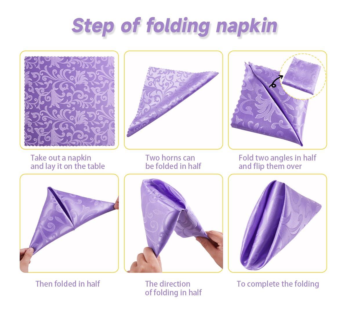 HommxJF HommxJF 12 Pieces Wave Scroll Damask Jacquard Satin Napkins Light Purple Cloth Napkins 17 x 17 inch,Water Resistant Spillproof Dinner Napkins for Restaurant Weddings Party Dinner Decoration