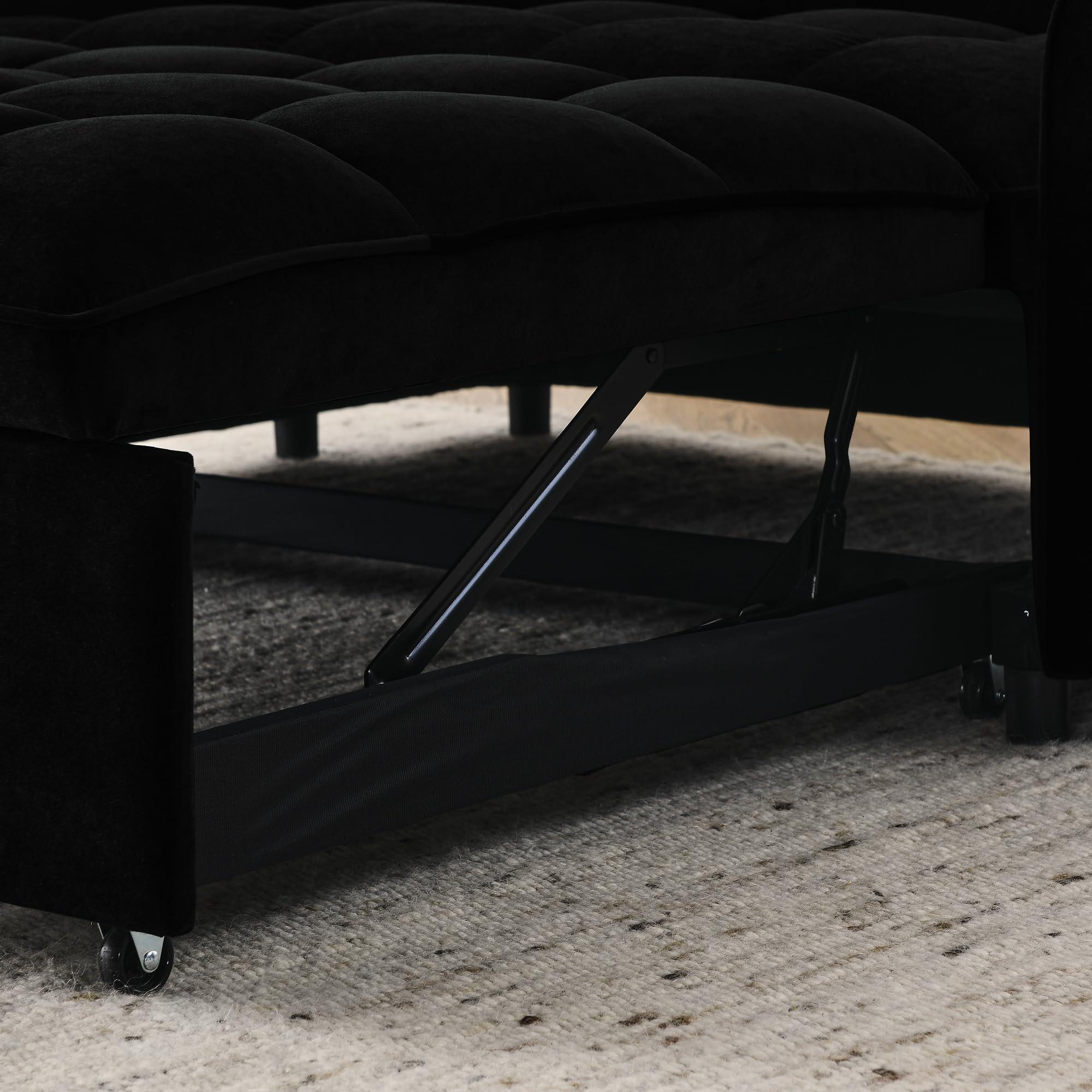 AYUYK AYUYK Loveseats Sofa Bed with Pull-Out Bed,Adjsutable Back and Two Arm Pocket,TypeC and USB Charging with Copper Nail (Black)