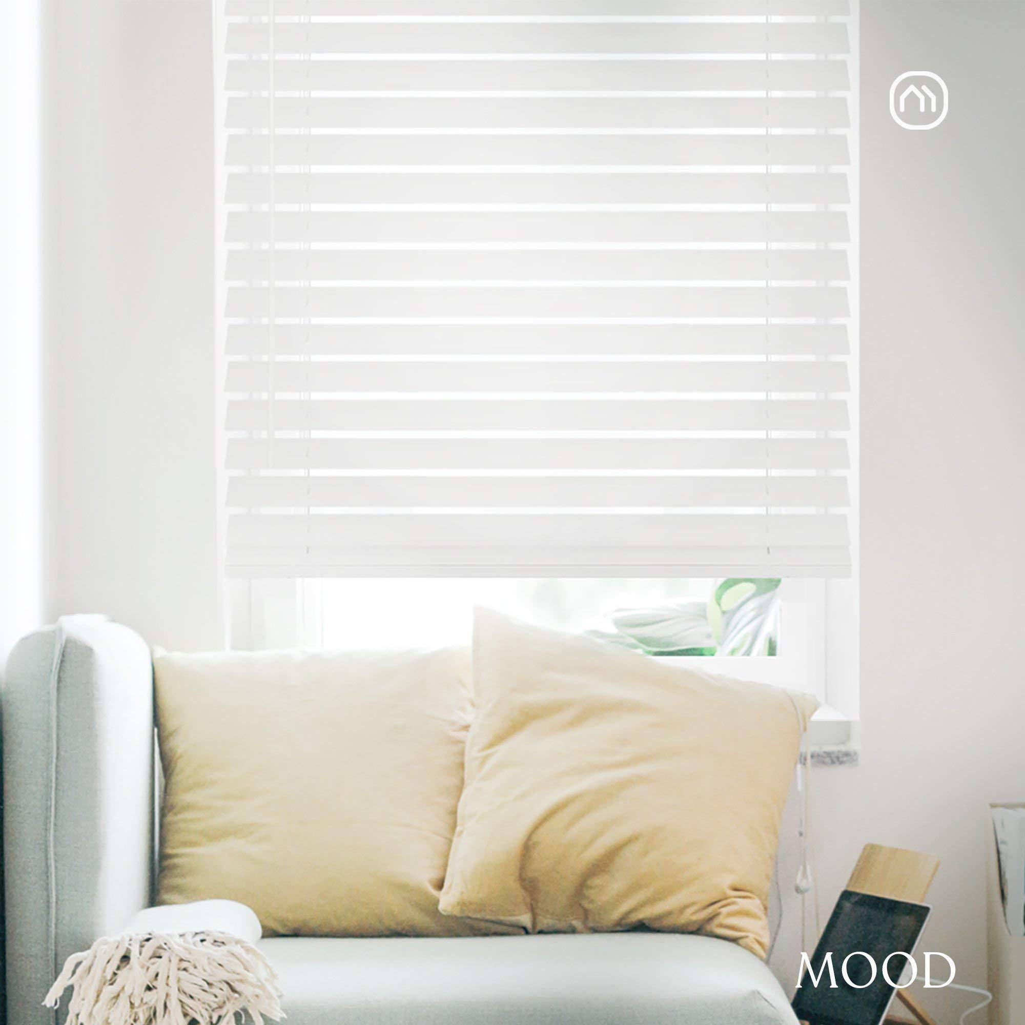 Mood Mood Faux Wood Blinds | 32 inch Blinds for Windows | 2" Cordless Blackout Window Treatment | Comfort White | 32 x 54