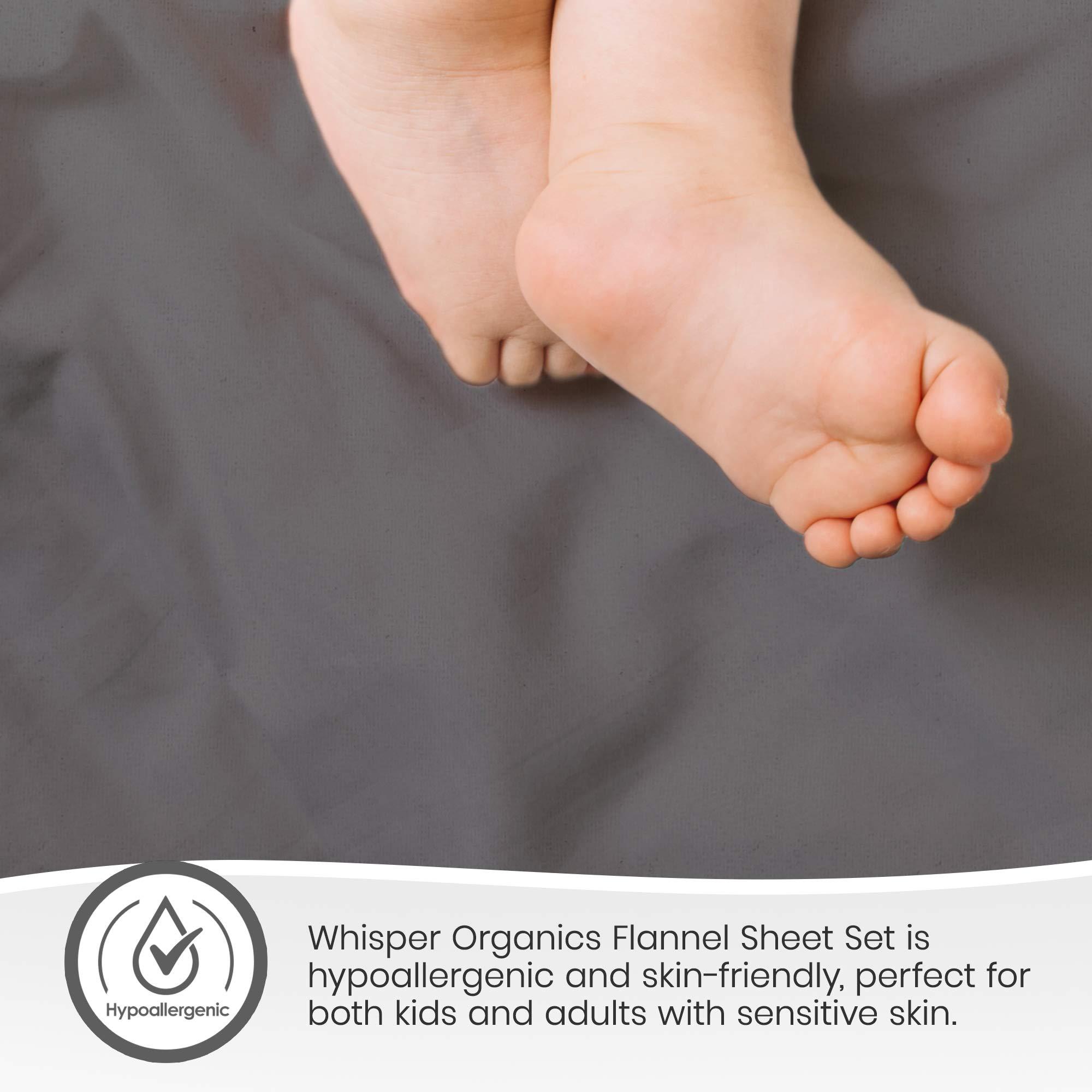 Whisper Organics 100% Organic Flannel Sheets King Size - GOTS Certified 100% Cotton Flannel Sheets Set with Comfortable Soft Brushed Finish & Deep Pocket - 1 Flat 1 Fitted & 2 Pillowcases (Dark Gray, King)