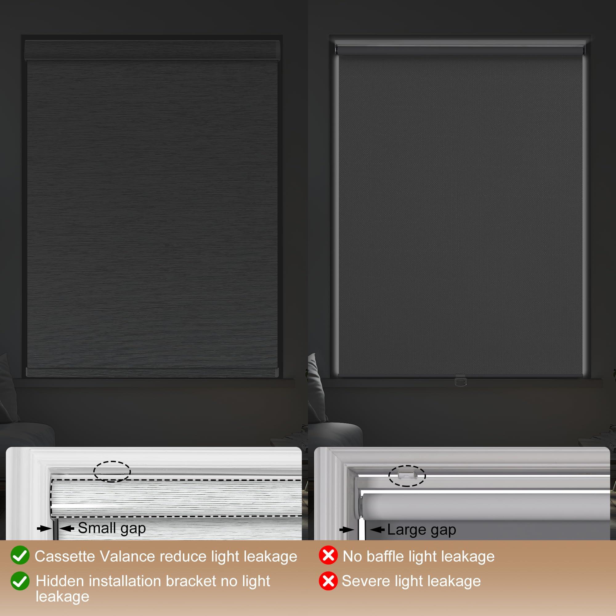 Sulugood Sulugood,Blackout Roller Shades for Windows,Free-Stop Cordless Roller Blinds with Cassette Valance,Striped Jacquard Window Shades for Bedroom,Thermal Insulated Fabric,White Stripes,53" W x 60" H