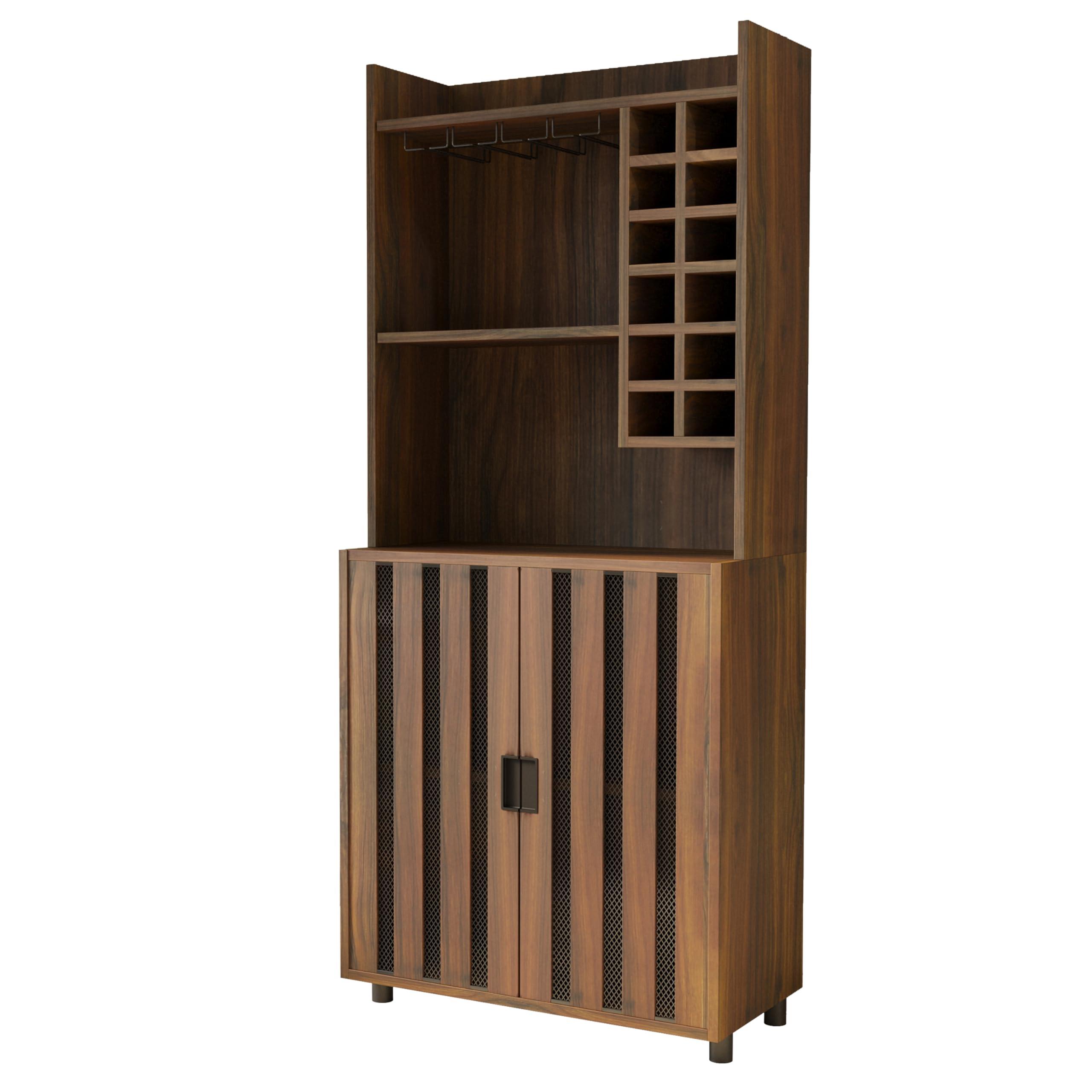 Orweiin Orweiin Wine Bar Cabinet for Liquor and Glasses with 12 Wine Bottle Racks, Kitchen Hutch Storage Cabinet for Living, Dinning Room, HallwayDoors That Combine Wire Mesh with MDF