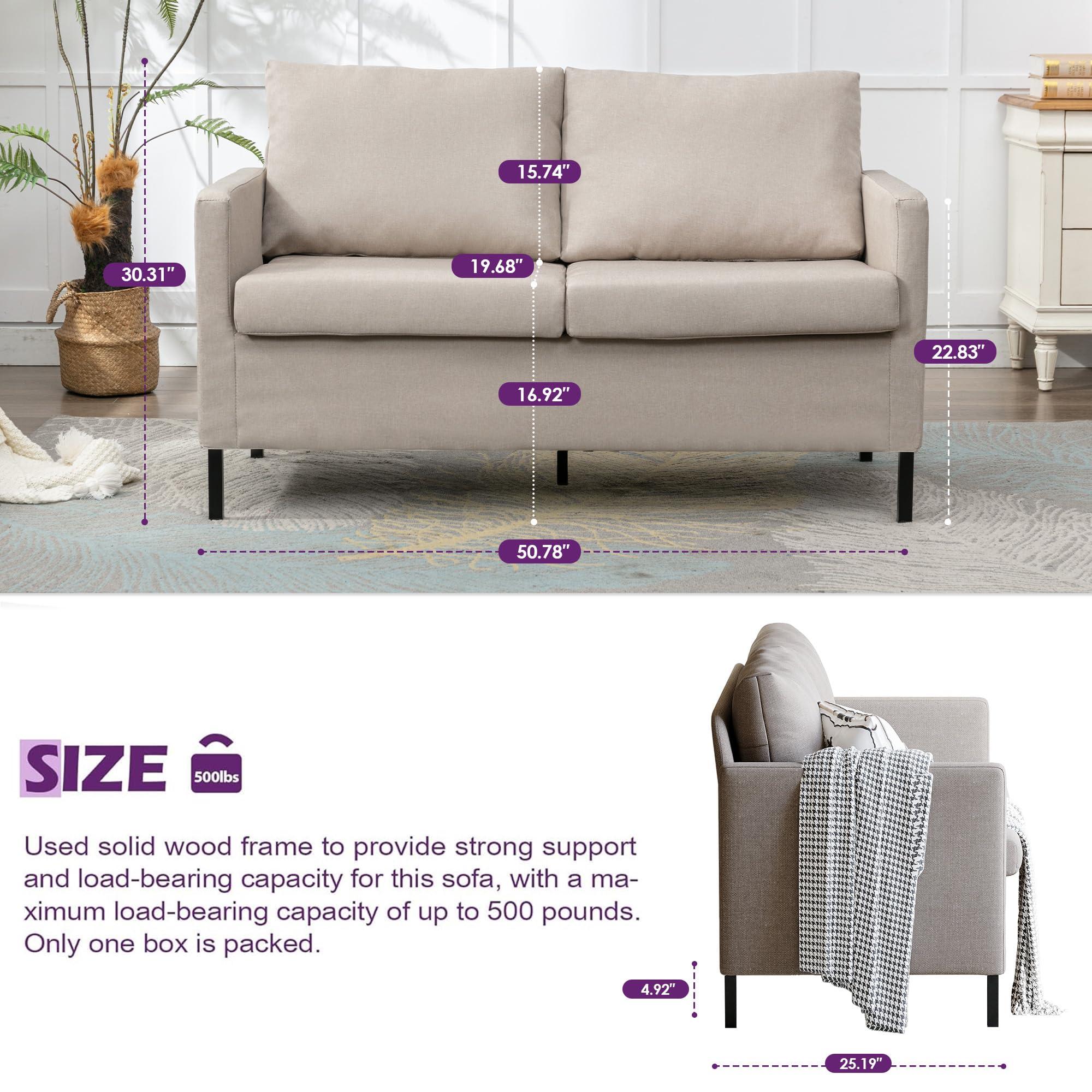 TYBOATLE TYBOATLE Fabric Modern Small Loveseat Sofa Couch for Living Room, 51 Inch Upholstered 2-Seater Love Seats w/Iron Legs for Compact Small Space, Apartment, Bedroom, Dorm, Office (Beige)