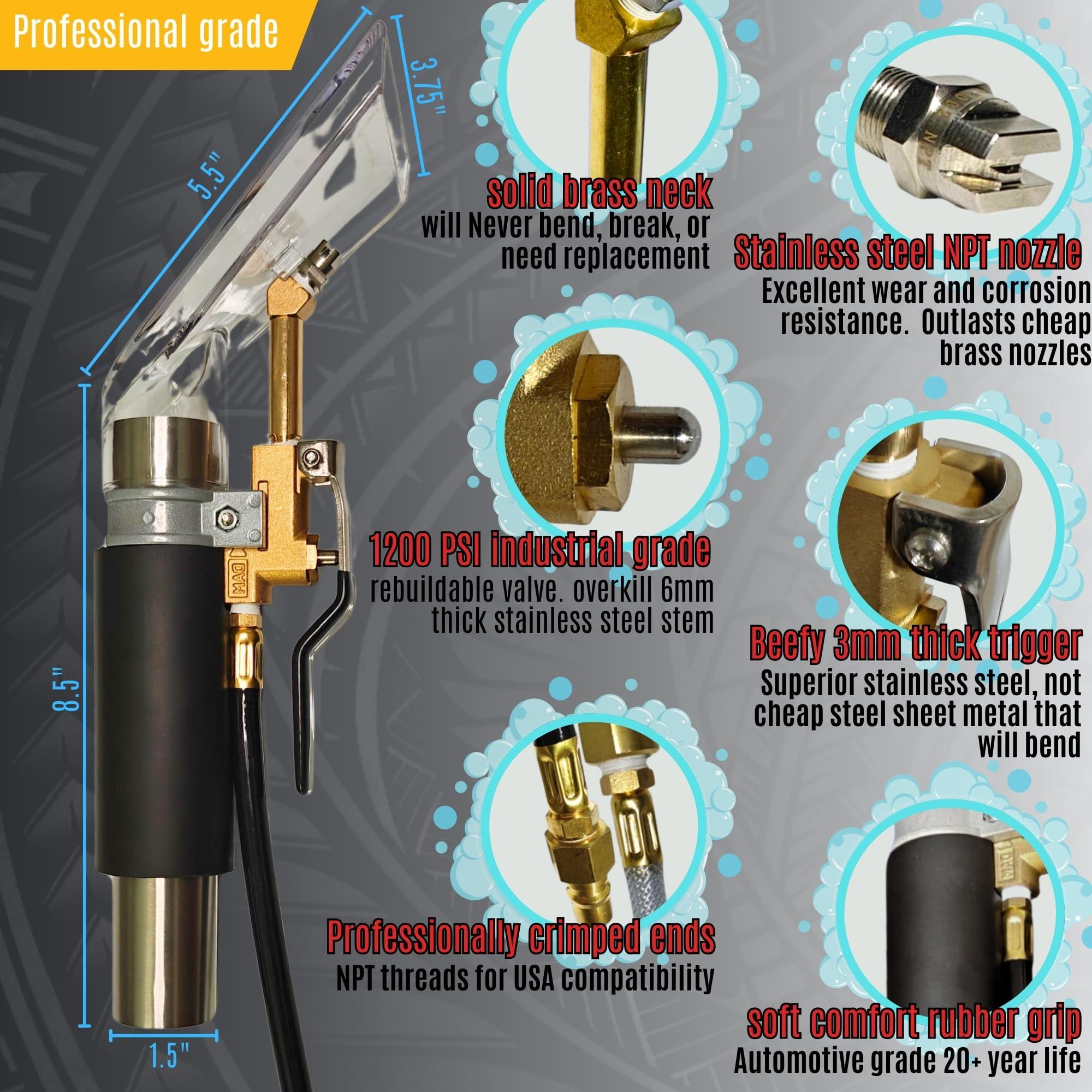 HiDetail HiDetail Shop Vac Extractor Kit with Wand and Hose, Adapter Converts Vacuum to carpet & upholstery Extractor for auto detailing & home, large, silver/black, HIDV2