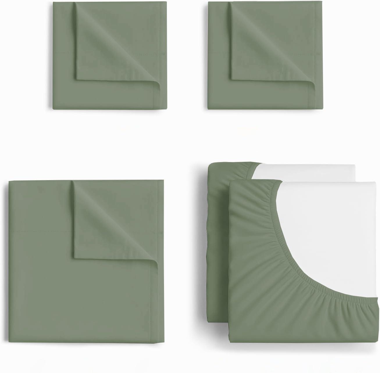 Silentnight Split King Sheets for Adjustable Beds 100% Egyptian Cotton 1000 Thread Count Sheets - 5Pcs Split King Sheet Set 18\" Inch Deep Pocket - Sage Solid