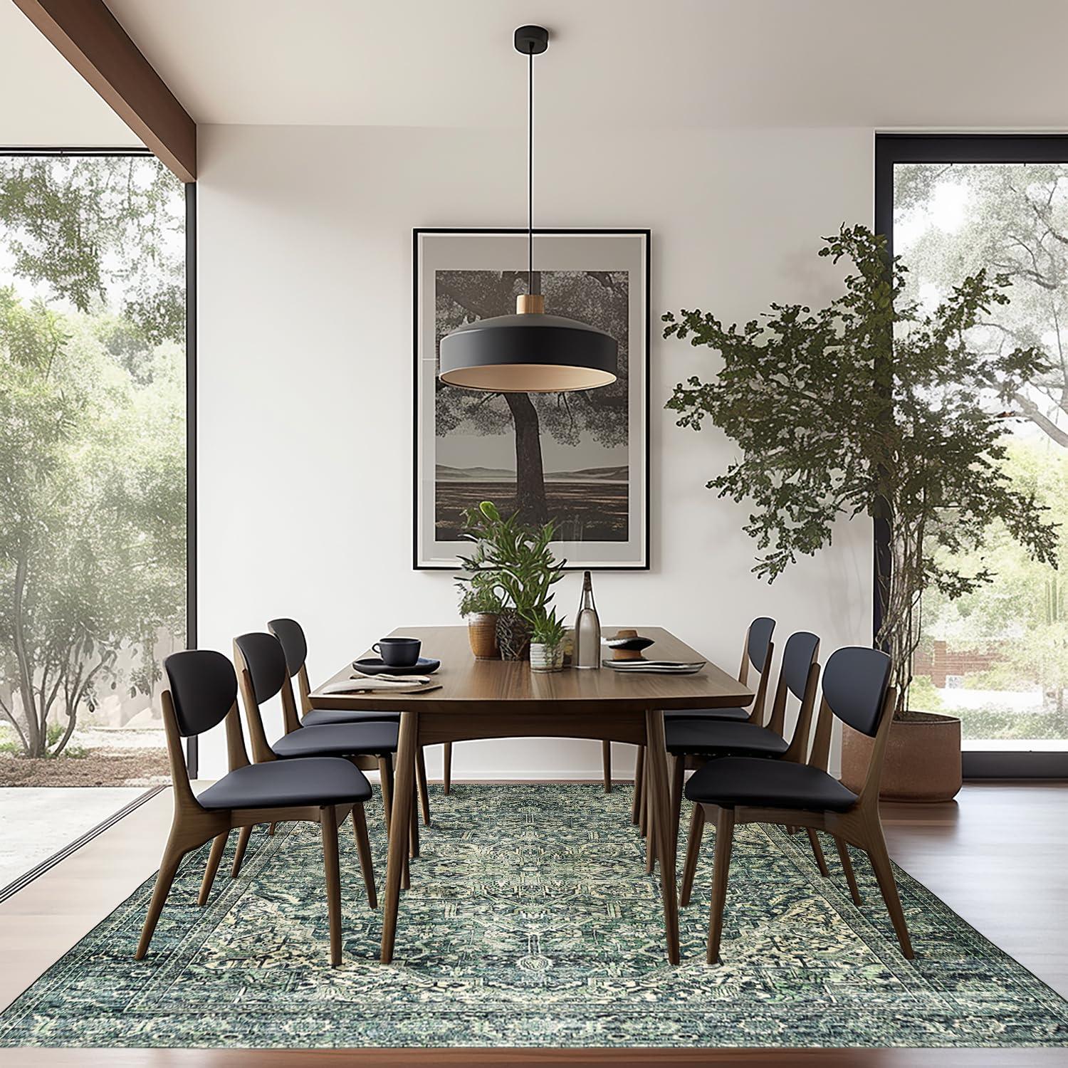 BILEEHOME BILEEHOME Boho Washable Rug Green Rugs for Living Room Rug 6x9 Dark Academia Emerald Green Rug Oriental Area Rug Forest Hunter Green Rug