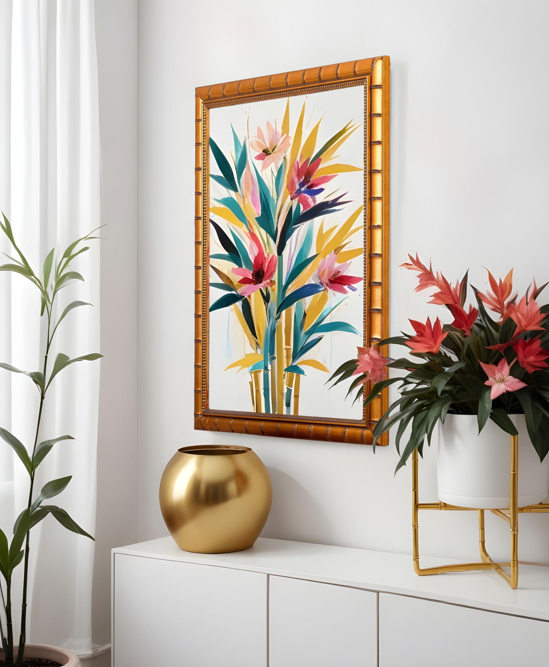 Poster Palooza Poster Palooza 16x22 Frame Gold Bamboo 1.5 Inch Moulding Width Solid Wood Picture Frame with UV Acrylic Plexiglass, Foam Board Backing & Hanging Hardware Included