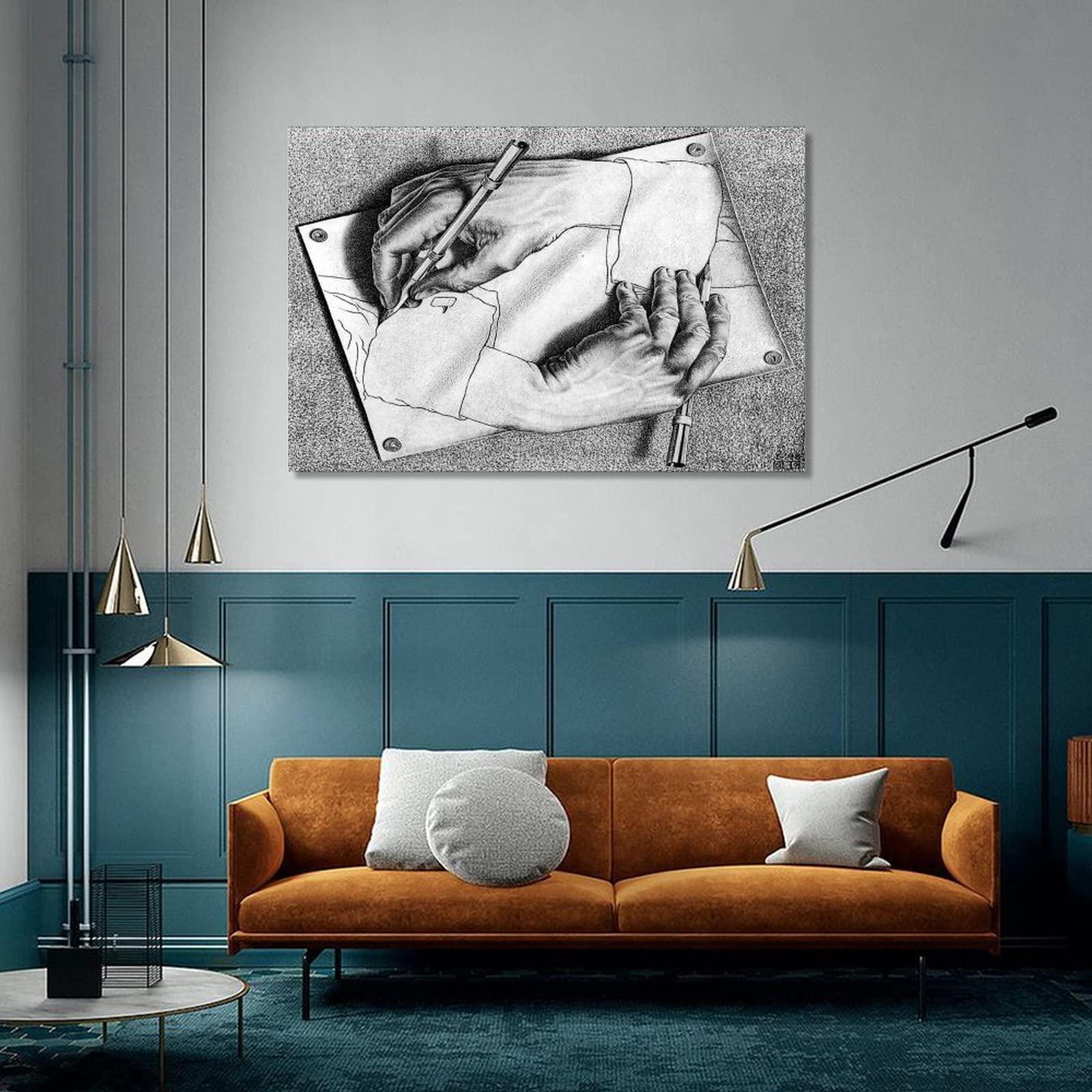 NIZHNAO 18 Famous Prints by M.C. Escher - Drawing Hands by Maurits Cornelis Escher Poster Decorative Painting Canvas Wall Art Living Room Posters Bedroom Painting 20x30inch(50x75cm)