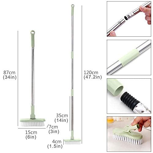 LandHope LandHope Long Handle Scrub Brush Rotatable Brush Head Floor Brush Scrubber Adjustable Poles Small Shower Tile Grout Scrubber Cleaning Brush for Bathroom Bathtub Kitchen Balcony Wall Deck Green