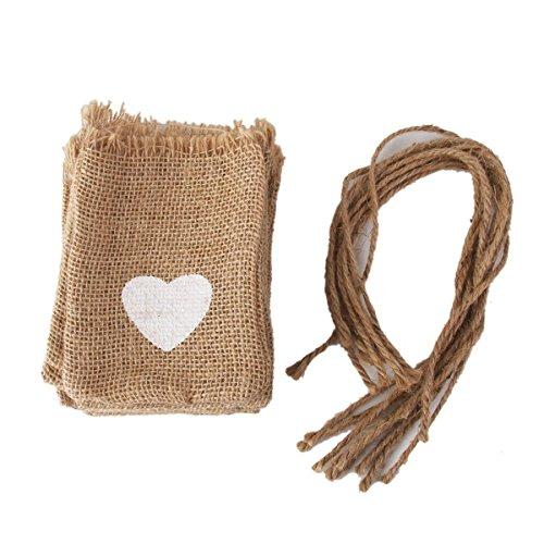 CTY Craft Jute Hessian Burlap Bags with White Love Heart Print Rustic Wedding Favors Party Gift Candy Bags 25pcs