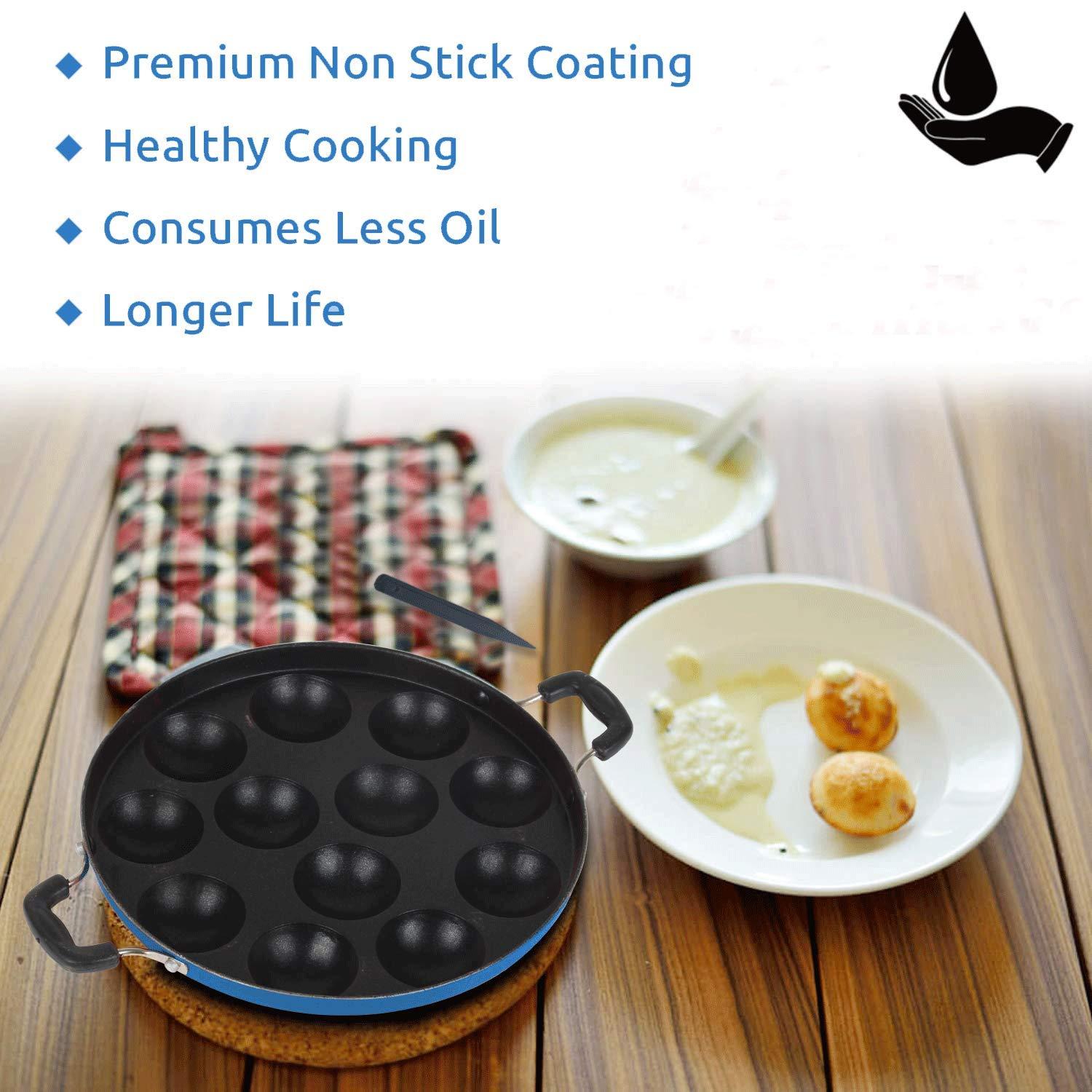 PANCA PANCA Premium 12 Cavity Appam Maker Non Stick Aluminium Appe Tawa Appam Pan with Lid Appam Patra Appam Kadai Paniyarakkal, Paniyaram pan, Pancake - Blue