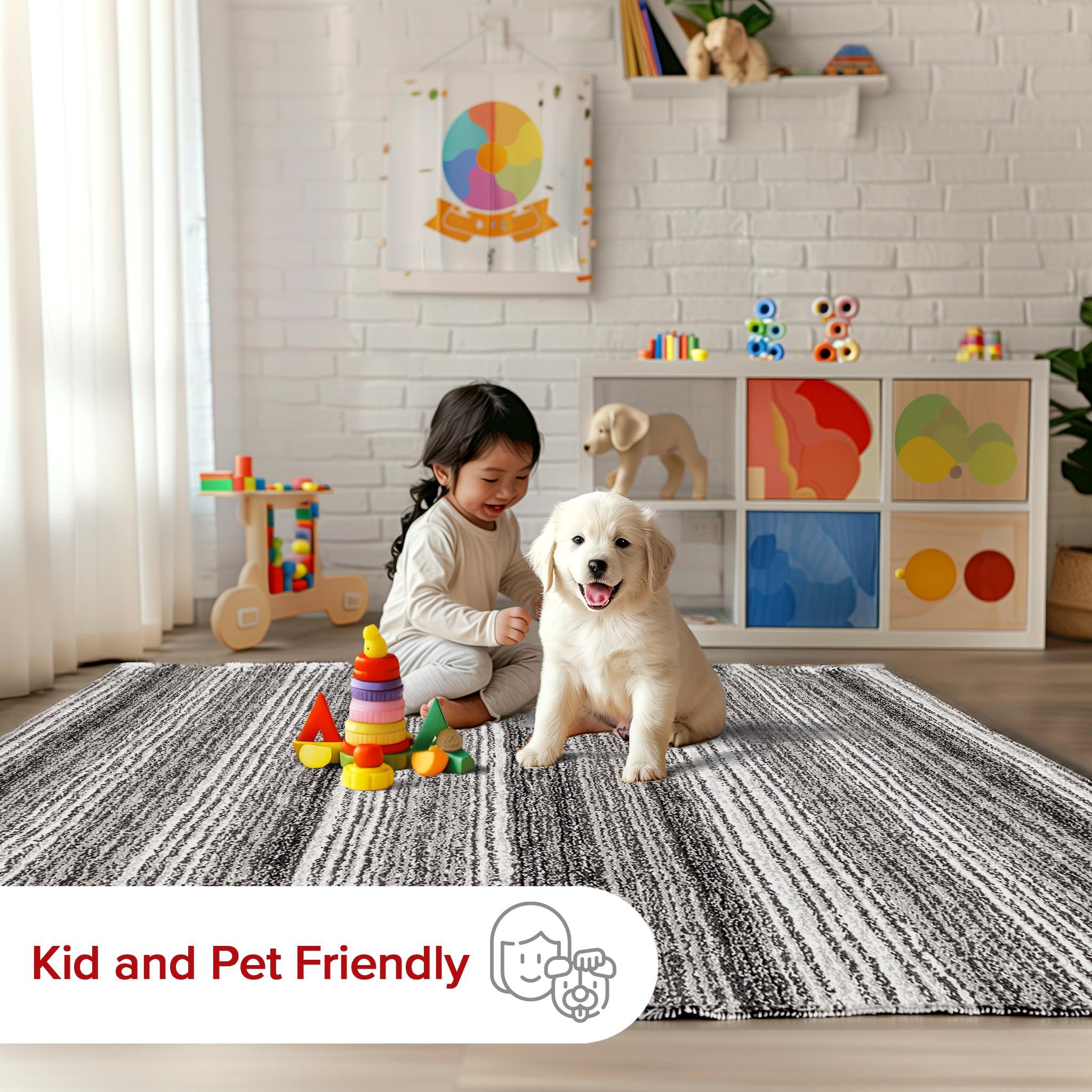 nuLOOM nuLOOM Drey Striped Shag Area Rug - 4 Round Accent Shag Rug Casual Gray Multi/Brown Rugs for Living Room Bedroom Dining Room Nursery Entryway