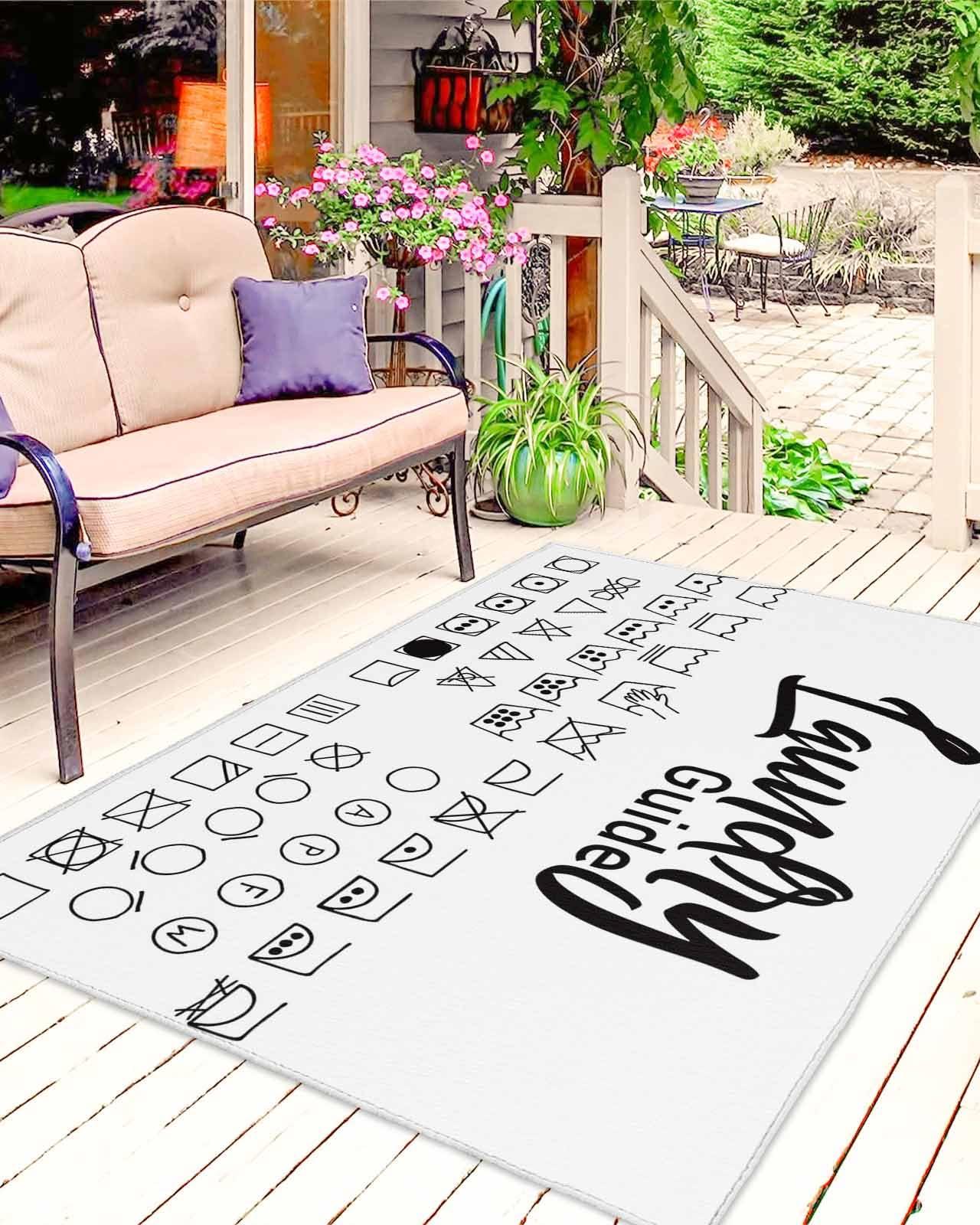 Vandarllin Outdoor Patio Rugs Laundry Room Sign Outdoor Area Rug White Guide Non-Slip Backyard/Camping RV Rug/Deck/Porch Rug Front Door Floor Mat Carpet,6x9ft,
