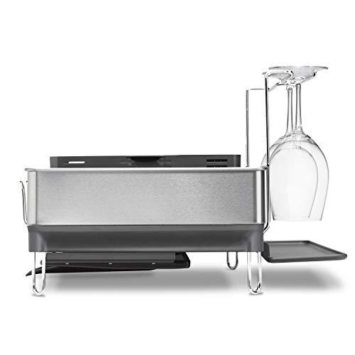 simplehuman simplehuman Steel Frame Kitchen Dish Drying Rack With Swivel Spout, Fingerprint-Proof Stainless Steel Frame, Grey Plastic, 2020 Model