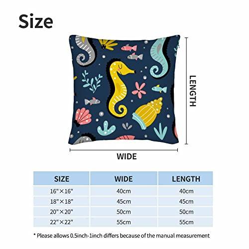 IBILIU IBILIU Cartoon Sea Animals Pillow Covers 26x26 Inch Set of 2,sea horse sea shells fish ocean animals Polyester Throw Pillow Cases Cushion Covers for Bedroom,Sofa,Couch - No Insert