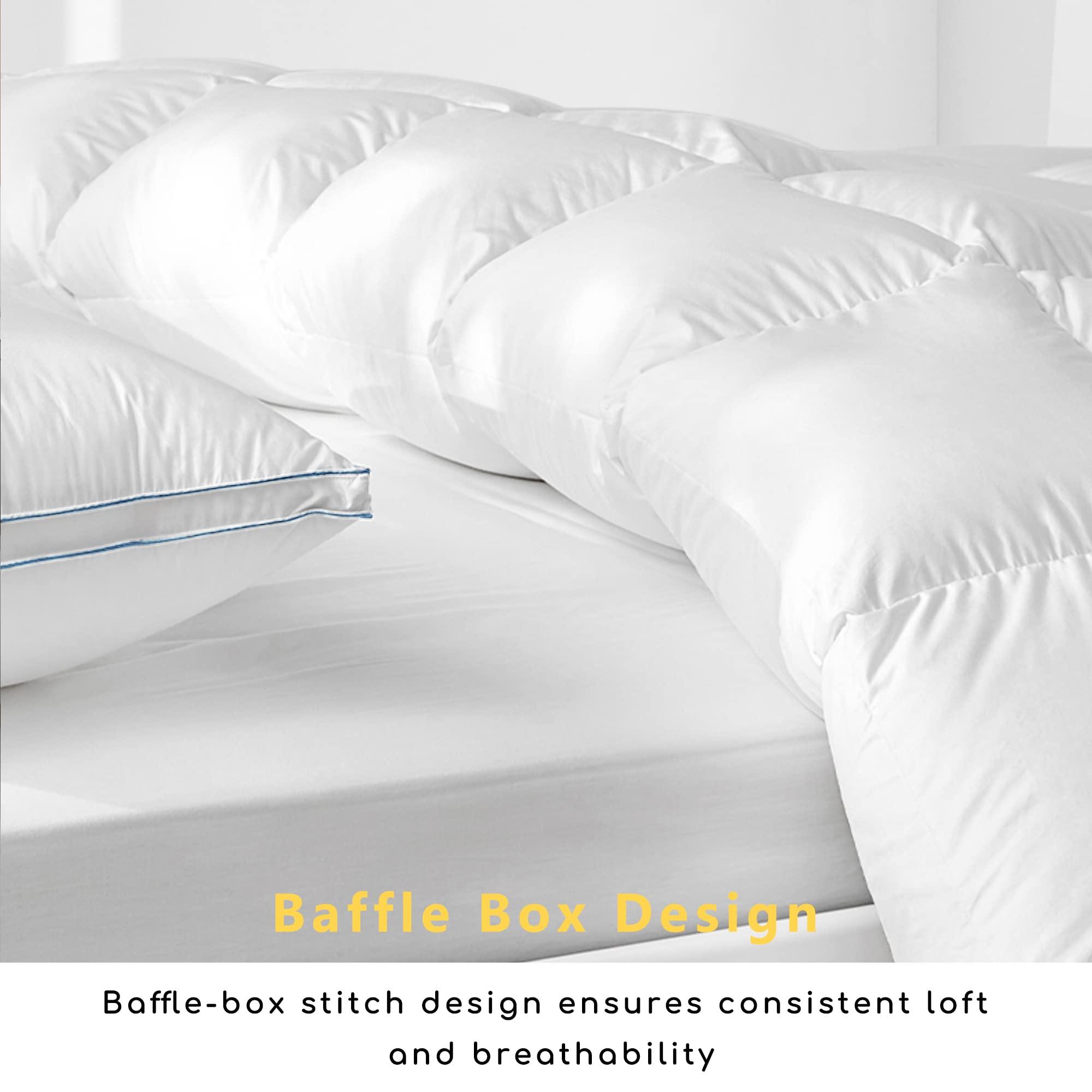 DOMDEC DOMDEC Heavyweight Goose Feather Down Comforter- Queen Size Winter Duvet- Ultra Soft 850 Fill Power Hotel Collection 55oz Thick Duvet Insert Cold Weather Sleepers (90X90\'\', White) (DD2011)