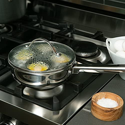 RSVP International RSVP International Endurance® Egg Poacher Set for 4 Eggs | Glass Lid with Steam Vent | Perfectly Poached Eggs | Includes Non-Stick Poaching Insert | Dishwasher Safe