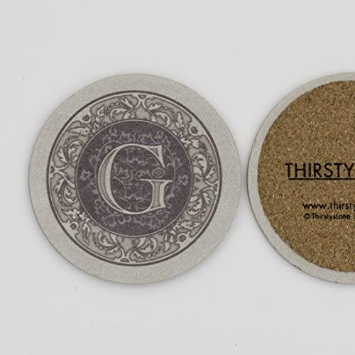 Thirstystone Thirstystone Monogram Coasters, All Natural Stone with Non-Slip Cork Backing, Drink Absorbent & Protects Table, Great for Gifts, Letter G (Set of 4)