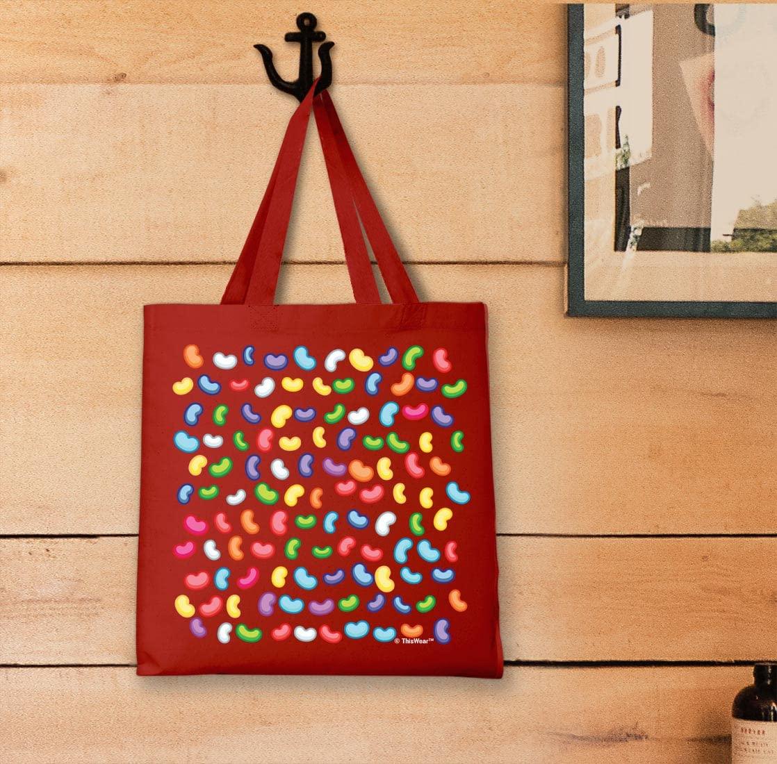 ThisWear Easter Home Decor Eggs Colorful Jelly Beans Pattern Easter Basket Stuffers Lightweight Red Canvas Tote Bag