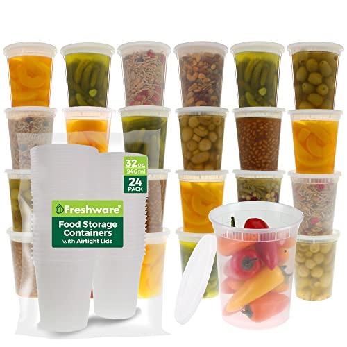 Freshware Freshware Food Storage Containers [24 Set] 32 oz Plastic Deli Containers with Lids, Slime, Soup, Meal Prep Containers | BPA Free | Stackable | Leakproof | Microwave/Dishwasher/Freezer Safe