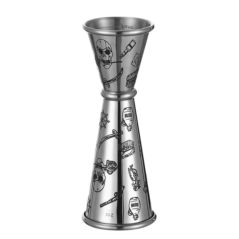 Cocktail Geek Cocktail Shaker Set - 5-Piece Bar Accessories Kit w/Weighted Boston Shaker, Strainer, Jigger, Mixing Spoon with Etched Skull Rose Pattern