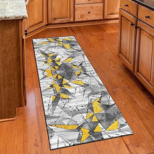 Ymural Hallway Runner Rugs Non Slip Geometric 3\'x15\' Grey Yellow Runners Carpet Mat Washable Runner Rug for Kitchen Bedroom Hallway Stair Doorway, Customizable