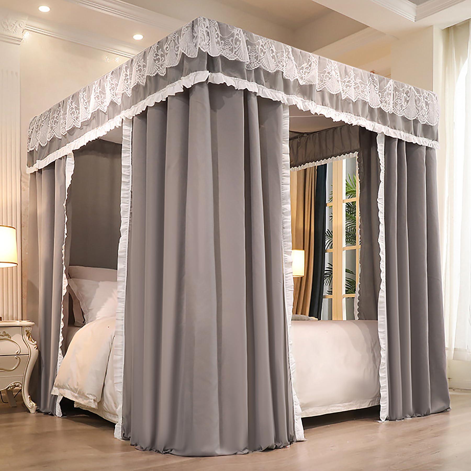 TYXFHSMY Princess Bed Netting Canopy for Stainless Steel Canopy Bed Frame Curtains 4 Corners Post Canopy Bed Curtain for Bedroom Decoration,King
