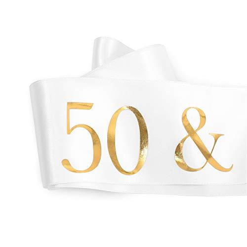 ADBetty 50 and Fabulous Sash, 50th Birthday Sash Fabulous 50 Sash Birthday Party Favors, Supplies and Decorations (White/Gold)