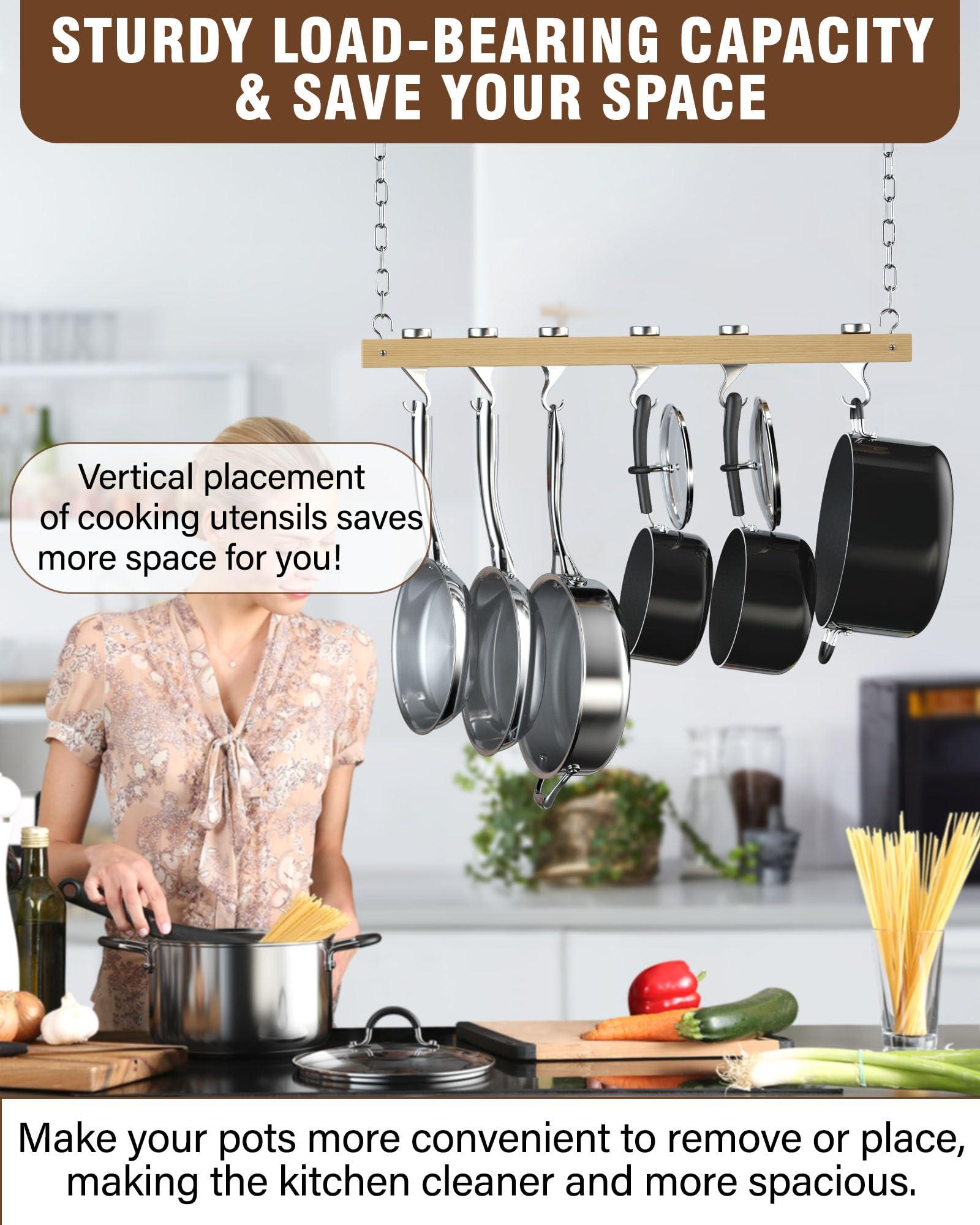 Cooks Standard Cooks Standard NC-00269 Standard, Single Bar, 36-Inch Ceiling Mounted Wooden Pot Rack, Brown