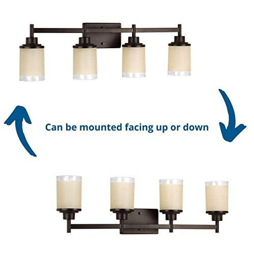 Progress Lighting Progress Lighting Alexa Collection 4-Light Etched Umber Linen with Clear Edge Glass Modern Bath Vanity Light Antique Bronze