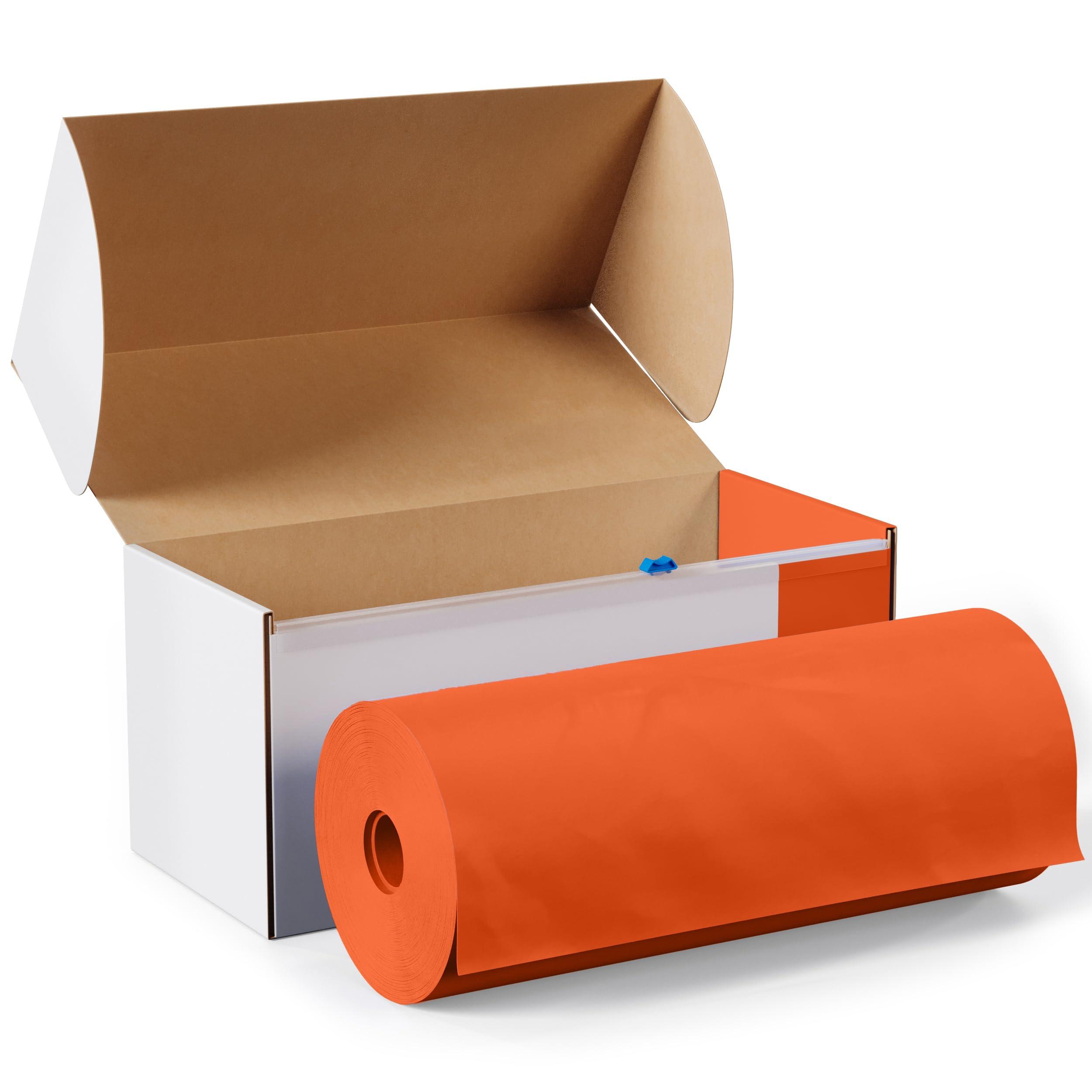 Exquisite Exquisite 54 Inch X 100 Feet Orange Plastic Table Cover Roll in A Cut - to - Size Box with Convenient Slide Cutter. Cuts Up to 12 Rectangle 8 Feet Plastic Disposable Tablecloths