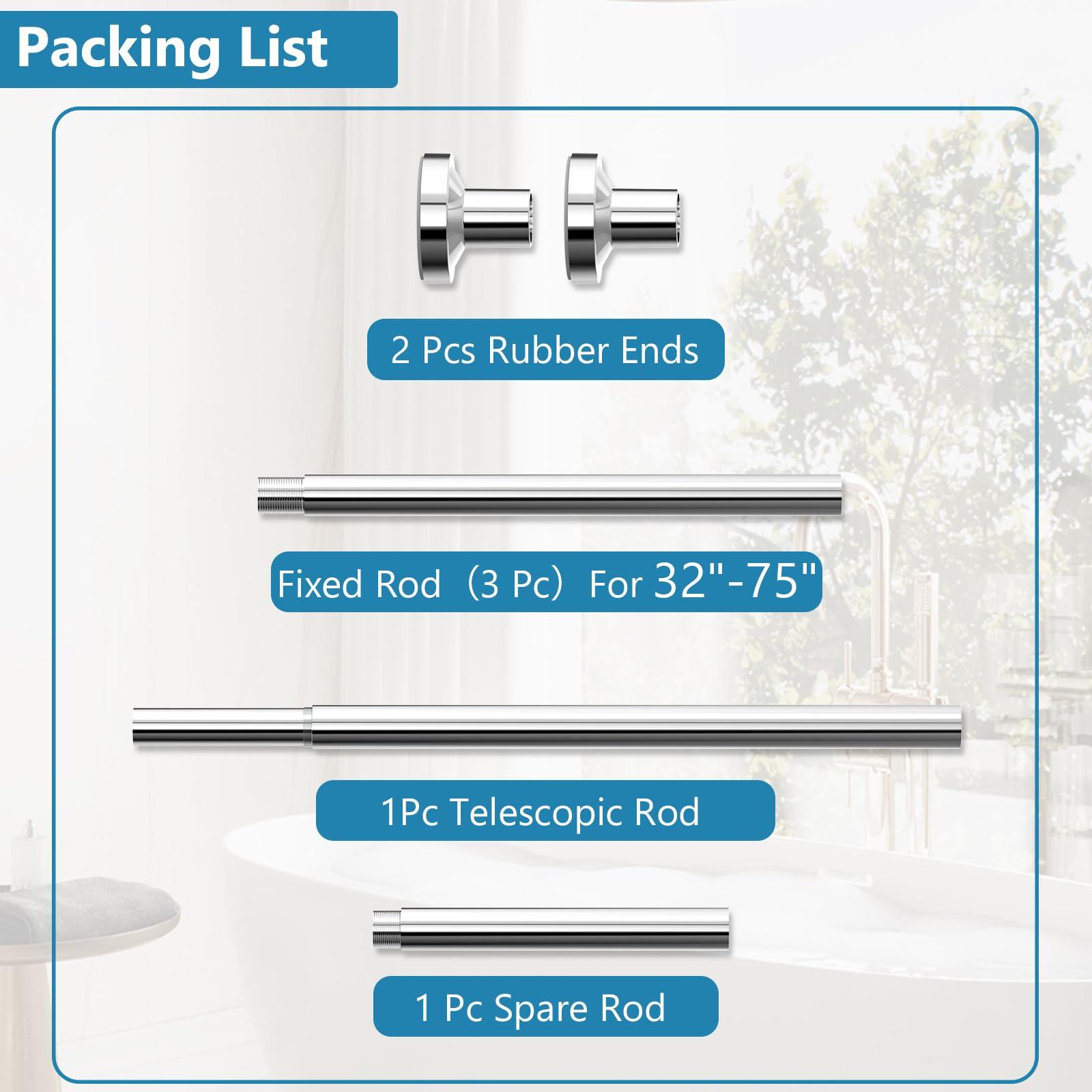 Bonpally Bonpally Shower Curtain Rod 32-75 Inches Adjustable, Non-Slip Spring Tension Shower Rod Stainless Steel for Bathroom, No Drilling, Chrome