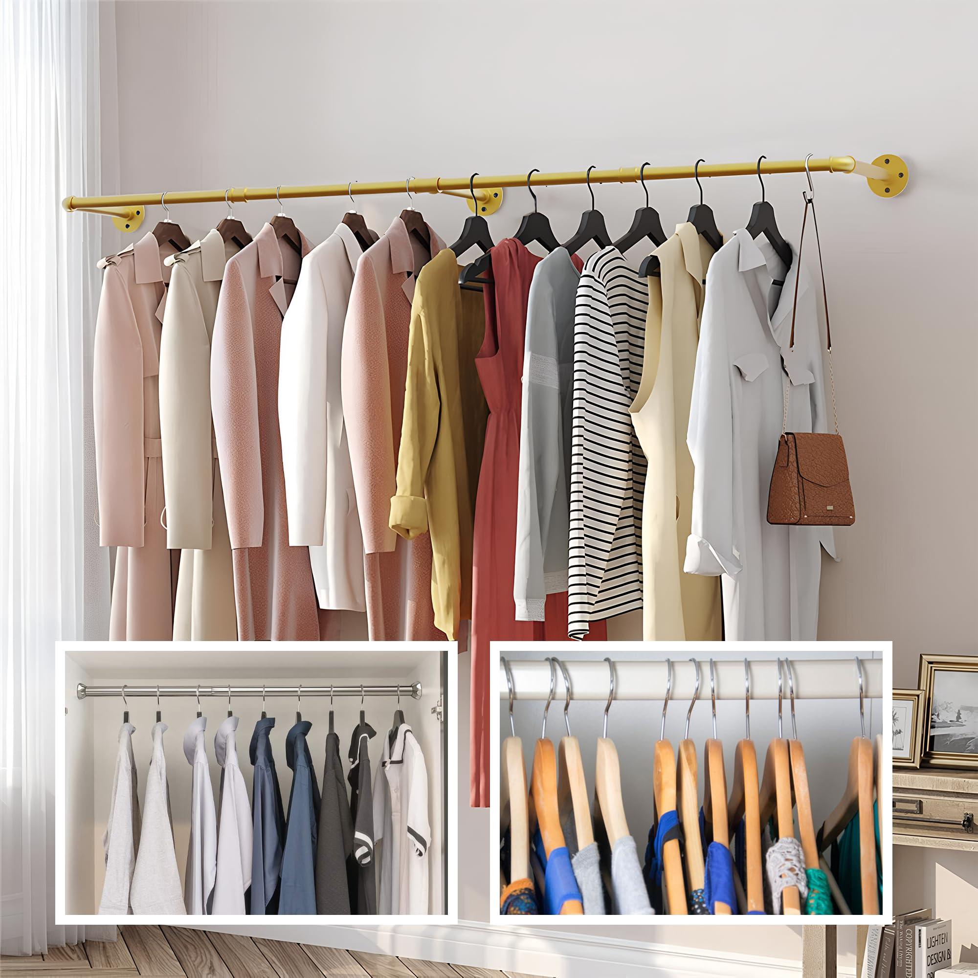 B&B HARDWARE B&B Hardware Oval Wardrobe Closet Rod with End Supports - 1.3 Mm Thick Welded Aluminum - Matt Brass Closet Rod - Seamless and Smooth - Complete Closet Rod Kit- 12 To 89 Inches Long