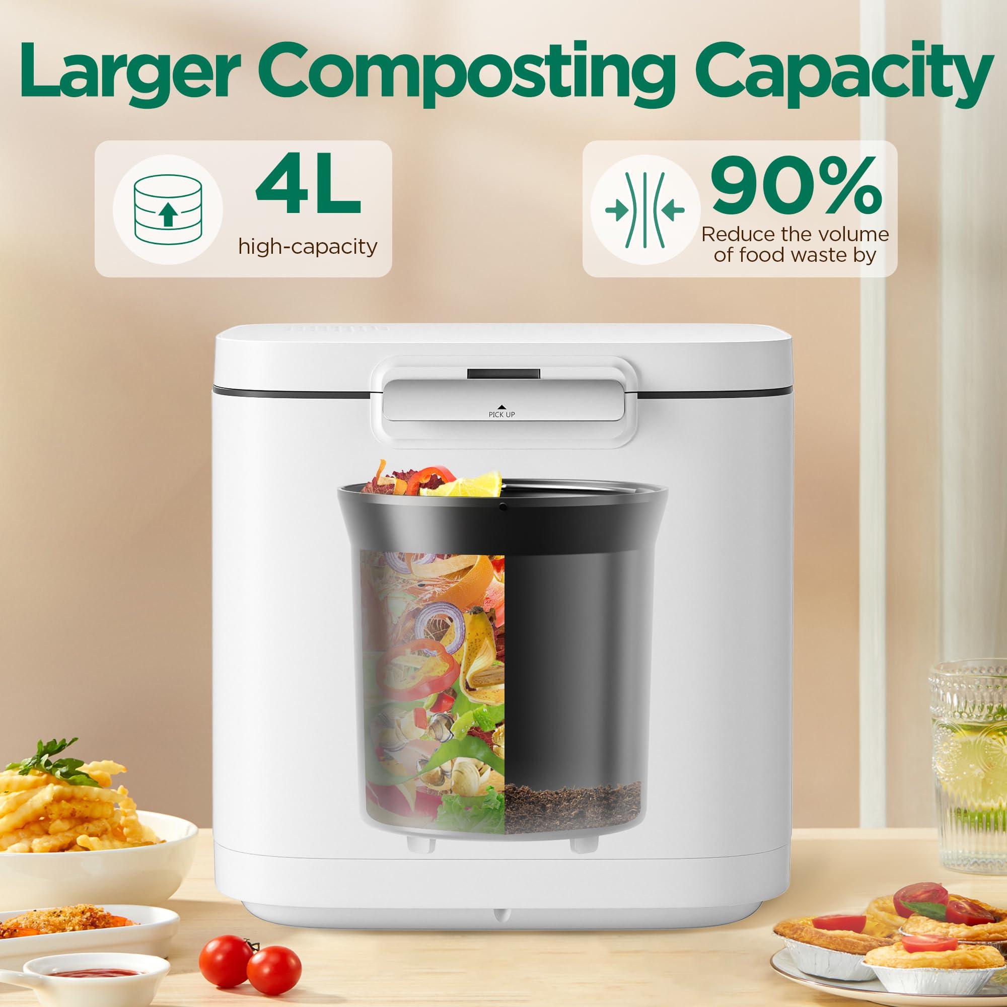 Fylecen 4L Electric Composter for Kitchen, Smart Compost Bin Outdoor/Indoor, Odorless/Auto-cleaning/ 3 Modes/Intelligent LED Display, Turn Food Waste to Fertilizer for Garden, Food Waste Compost Machine