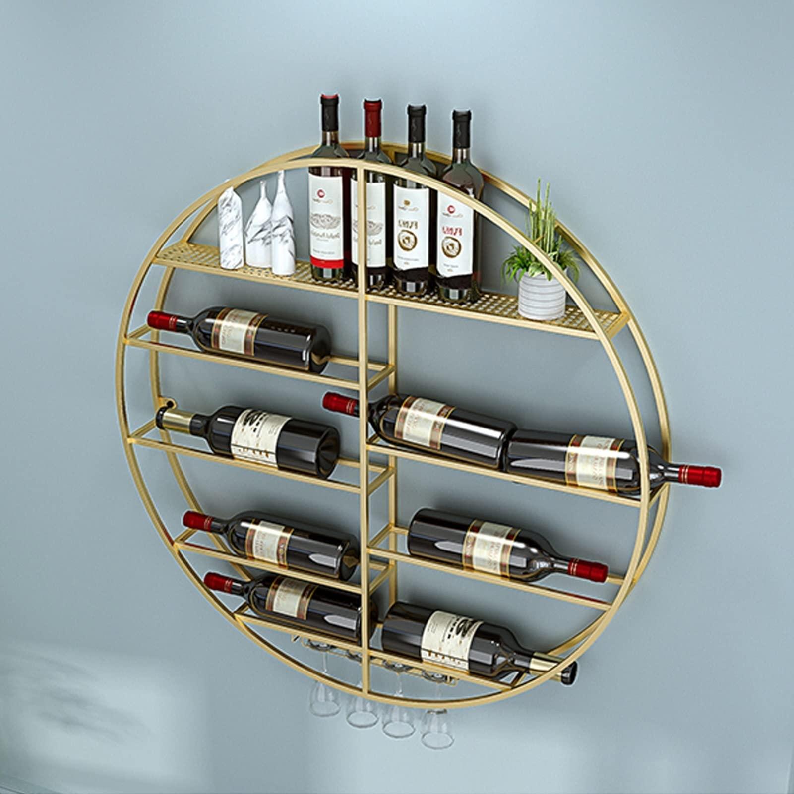 LEAYAN LEAYAN Wine Rack Modern Wine Racks, Round Wall Mounted Wine Shelf Golden Wine Bottle and Glass Holder Metal Wine Holder Goblet Stemware Rack, Bar Wine Cellar Display Shelves/70X11X70cm Storage Shelf