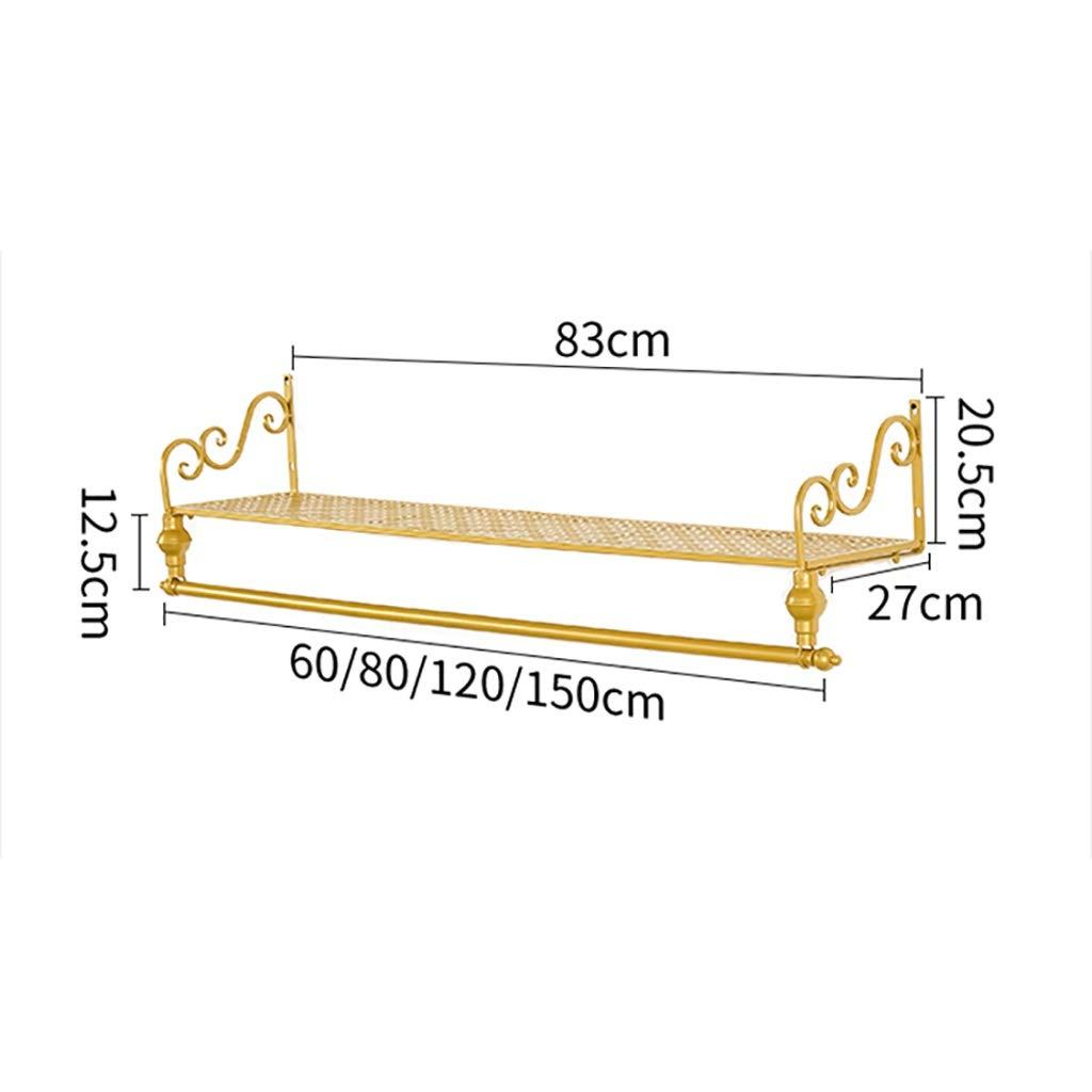 FKhanger Iron Clothes Floating Shelf Rod,Wall Garment Bar Coat Rack with Shelf,Hanger Storage for Clothing Display-60/80/100/120cm (Size : 602720.5cm)