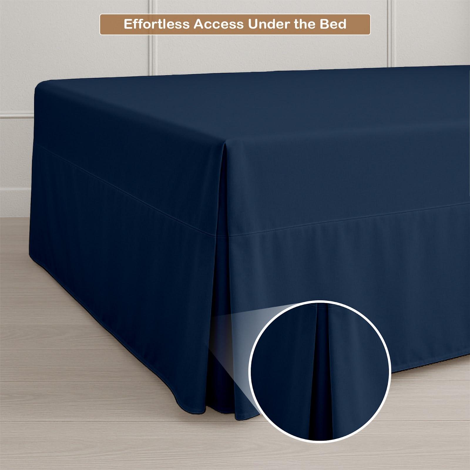 ARlinen ARlinen Bed Skirt Twin XL Bed Skirt 18 Inch Drop, Tailored/Pleated Bedskirt, Dust Ruffle with Split Corners and Platform, Solid Wrinkle and Fade Resistant bedskirt (Twin XL, Navy Blue Solid)
