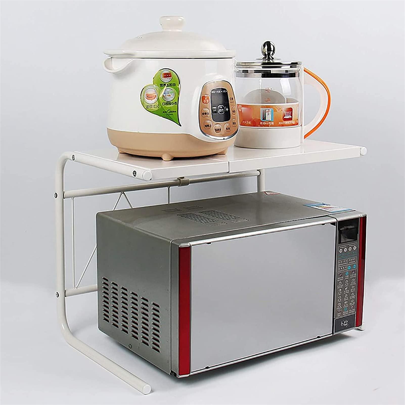 CGF- Carbon Steel Microwave Oven Rack, Expandable Microwave Shelf, Kitchen Counter Space Saver Shelf and Organizer, 110 Lbs Weight Capacity, White U Type