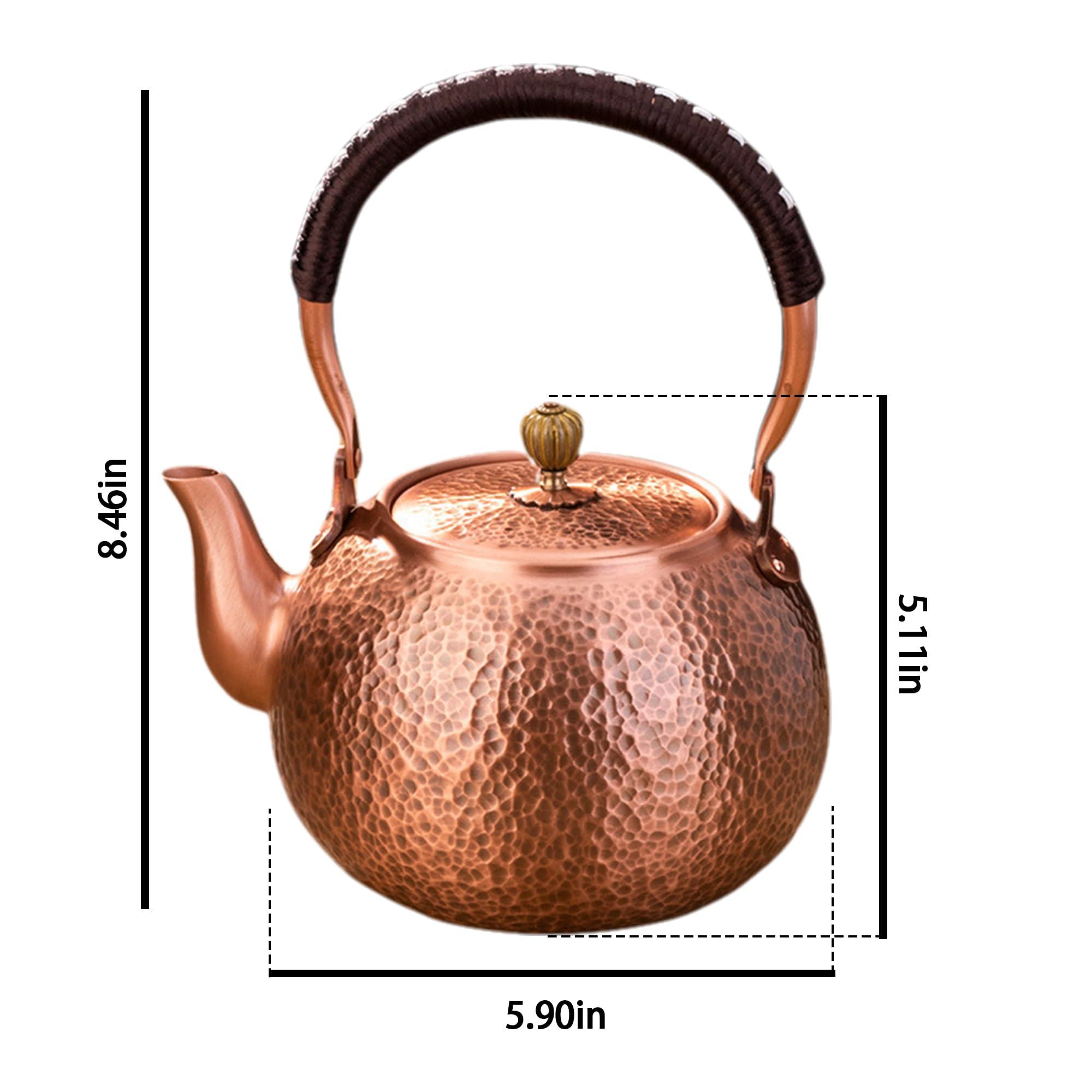 IULAVP Copper Tea Kettle for Stovetop: Handmade Solid Copper Pot without Coating, Extra Thick Stove Top Tea Kettle Teapot, Hammered Teapot for Stovetop (1420ML)