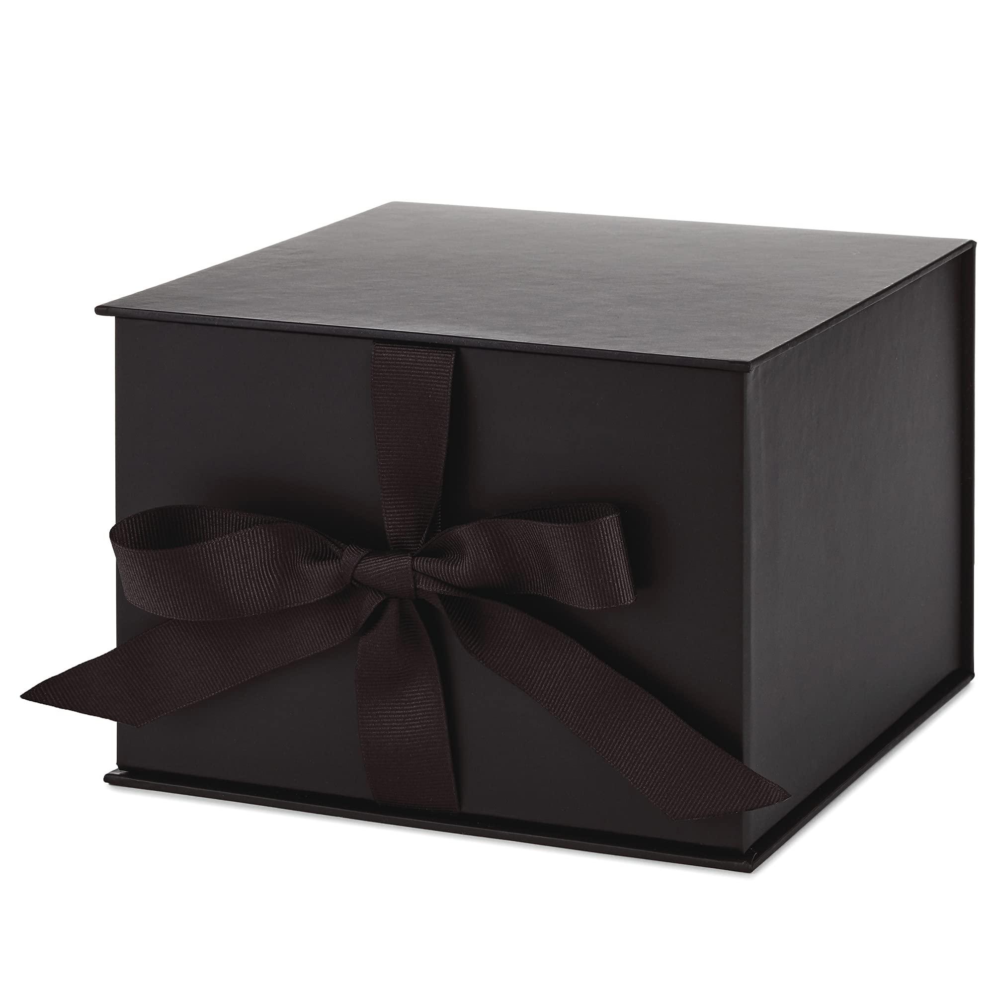 Hallmark Hallmark Medium Gift Box with Lid and Shredded Paper Fill (Black 7 inch Box) for Weddings, Graduations, Birthdays, Father\'s Day, Groomsmen Gifts, All Occasion