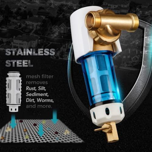 iSpring iSpring WSP50GR Reusable Spin Down Sediment Water Filter, 50 Micron with Built-in Housing Scraper, 360 Rotatable Head, Pressure Gauge, Blue