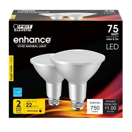 Feit Electric Feit Electric LED PAR30L Bulbs, 75W Equivalent, Dimmable, 3000K Bright White, 750 Lumens, 22 Year Lifetime, E26 Base, PAR30 Flood Lights, Spotlight Bulb,Weatherproof, 2 Pack, PAR30LDM/930CA/2