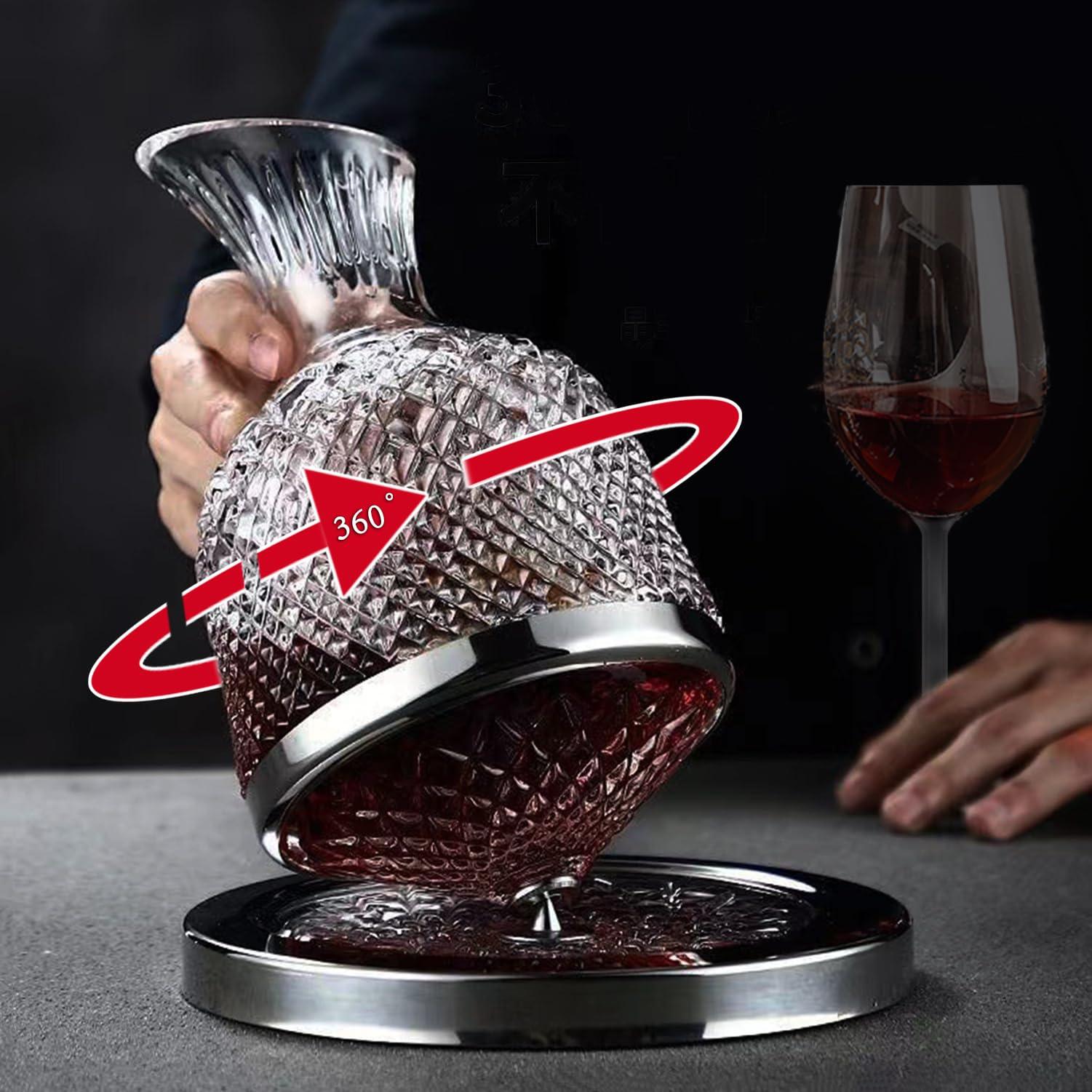 GANWULY Wine Decanter, Personalized Spinning Crystal Wine Decanter, 50oz/1500ml Red Wine Decanter, with Bottle Opener