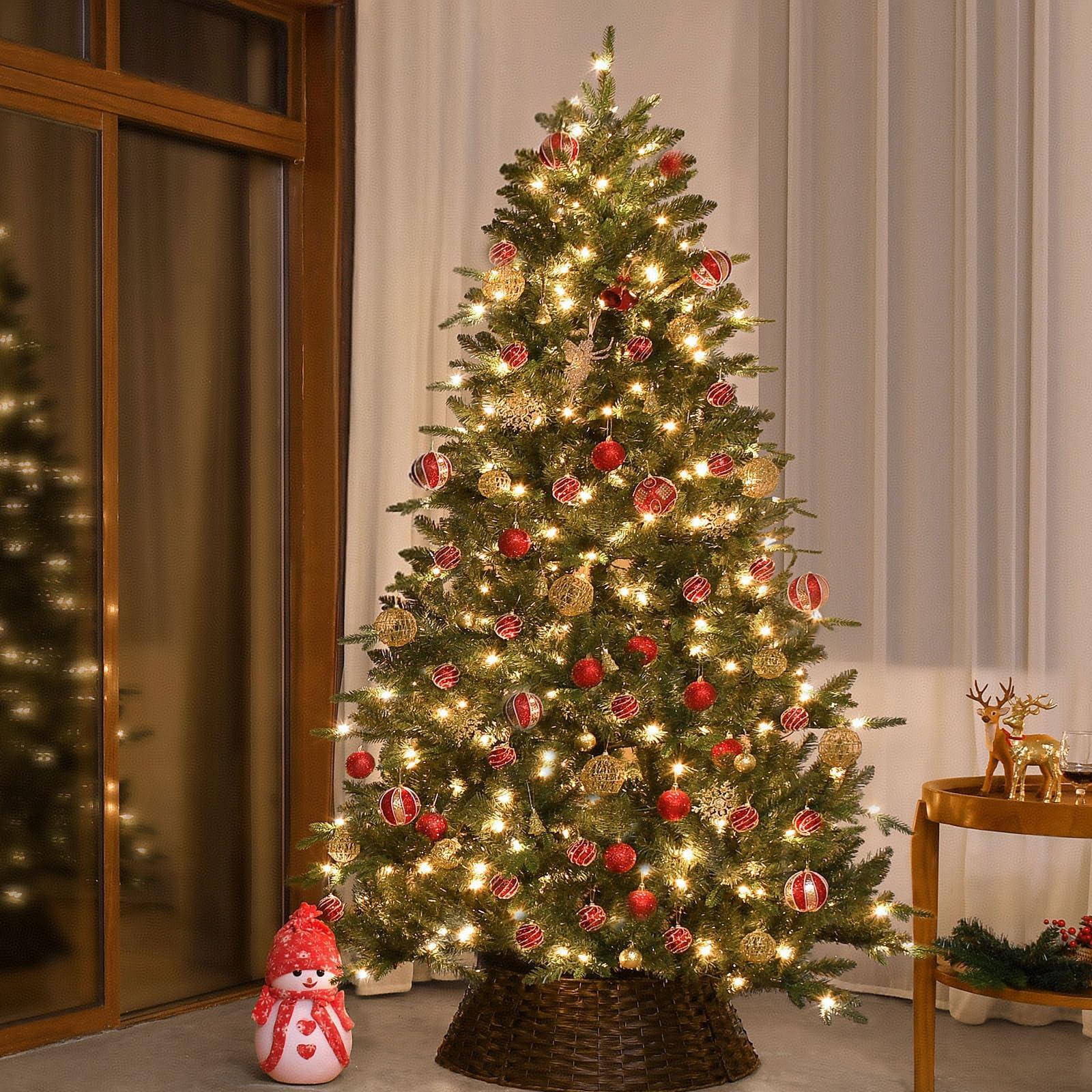 Treepool Treepool 9FT Pre-Lit Artificial Christmas Tree with 3658 PE&PVC Mixed Branch Tips, 850 Warm White Lights, Hinged Premium Spruce Fake Xmas Trees, Green, Foldable Base