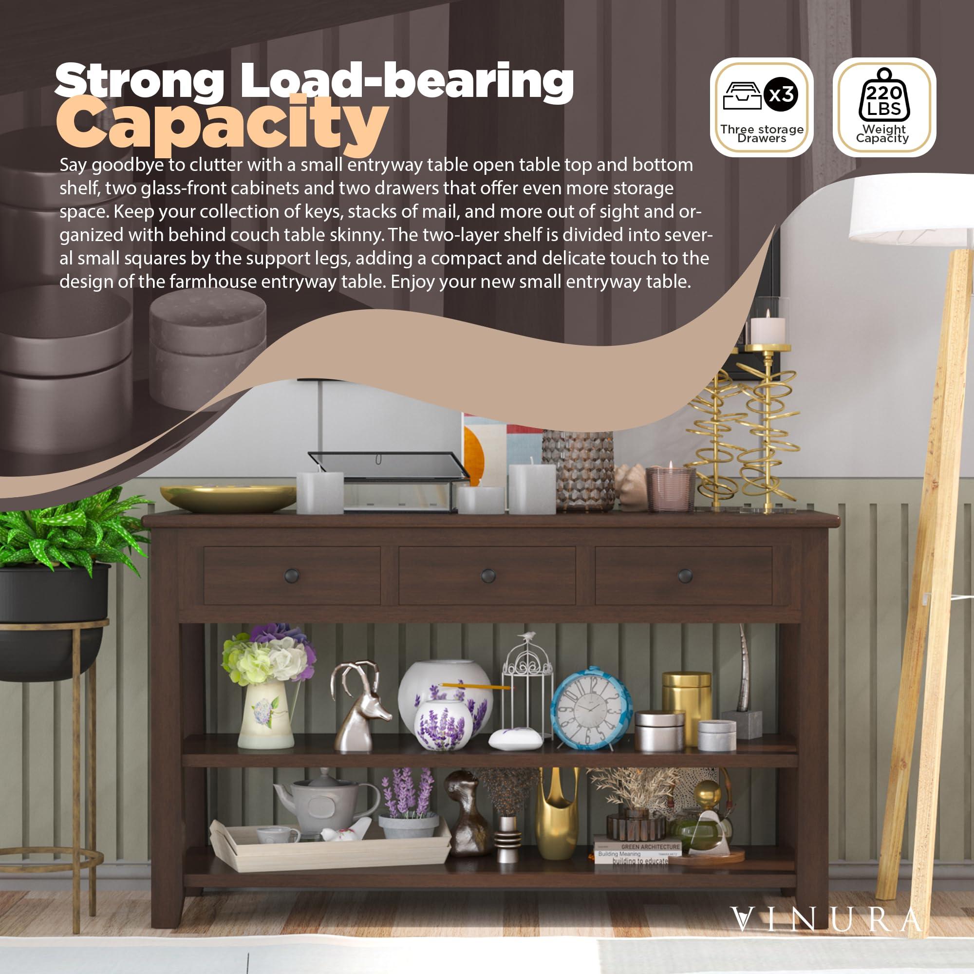 Venera Venera Console Tables for Entryway - Solid Wood Espresso 50 Hallway Table for Entryway - Small Entryway Table & Three Drawers and Two Layer Shelves - Entrance Tables for Front Door